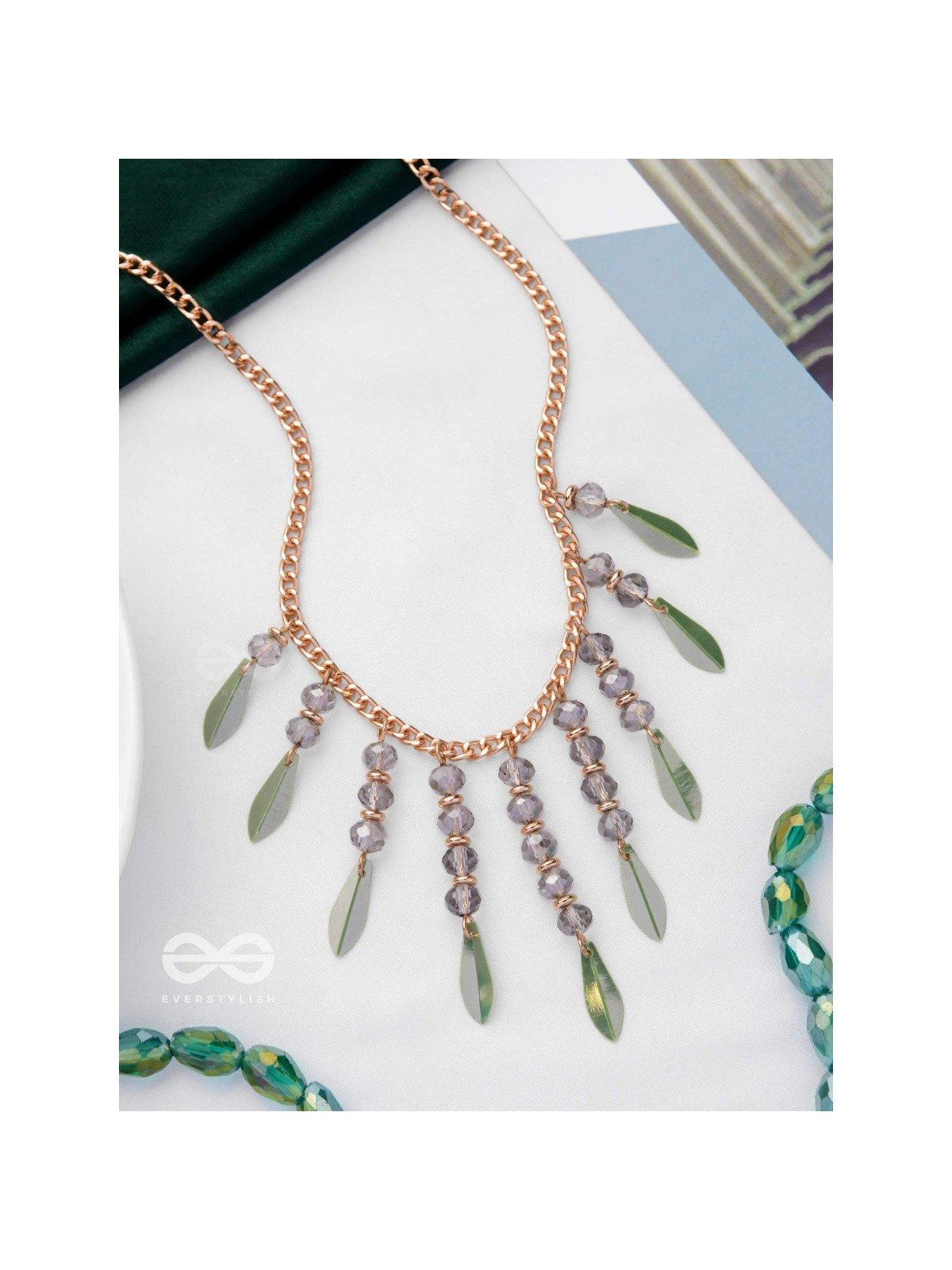 The Alluring Autumn- Golden Embellished Necklace With Anti-Tarnish Coating 