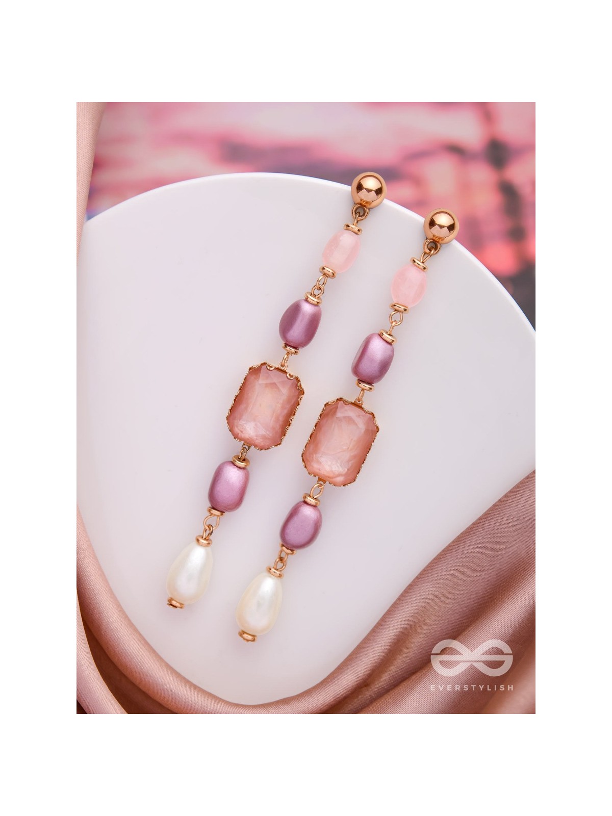 The Pastel Pops- Golden Pearl Earrings (Purple & Pink)