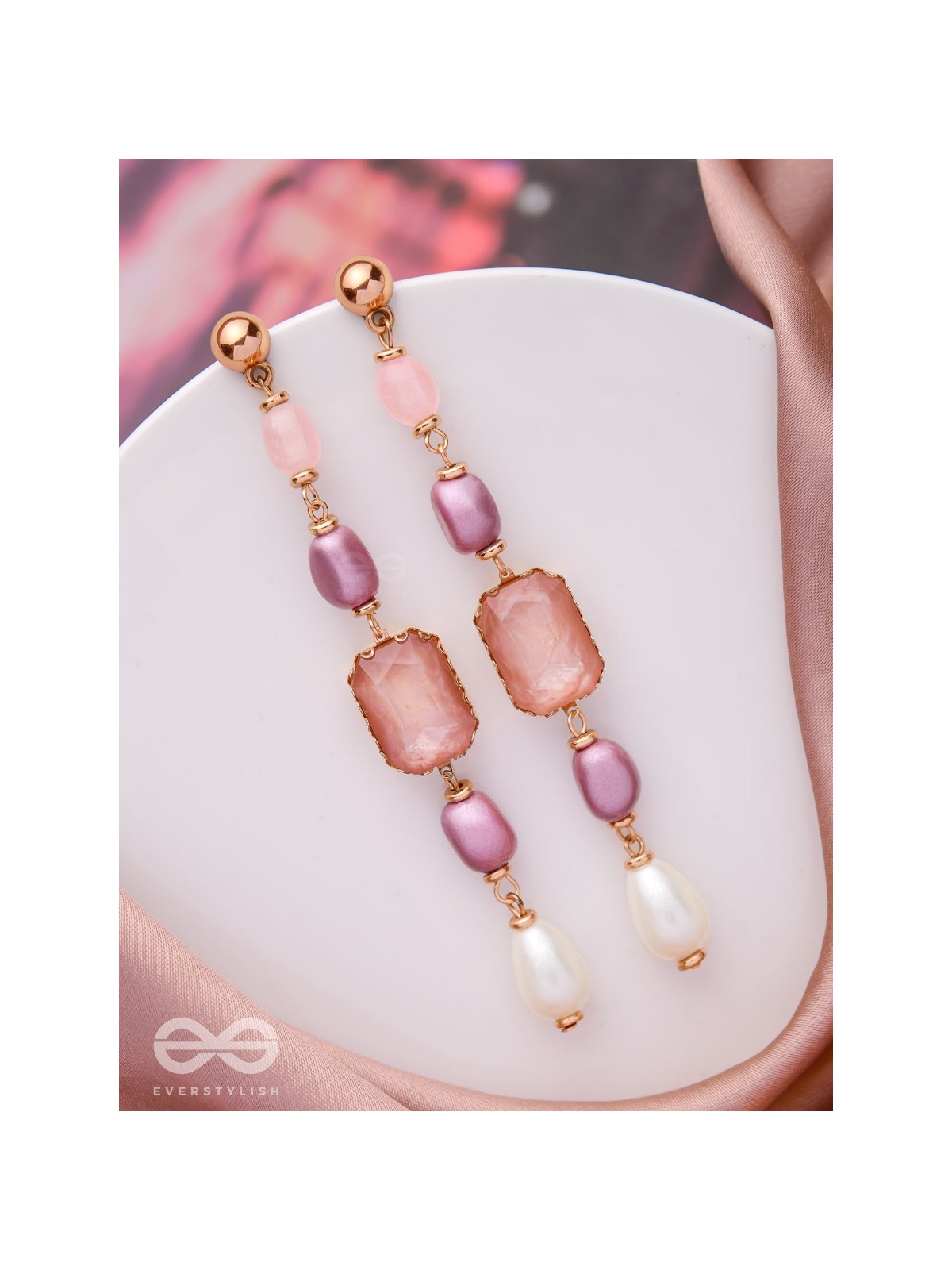 The Pastel Pops- Golden Pearl Earrings (Purple & Pink)