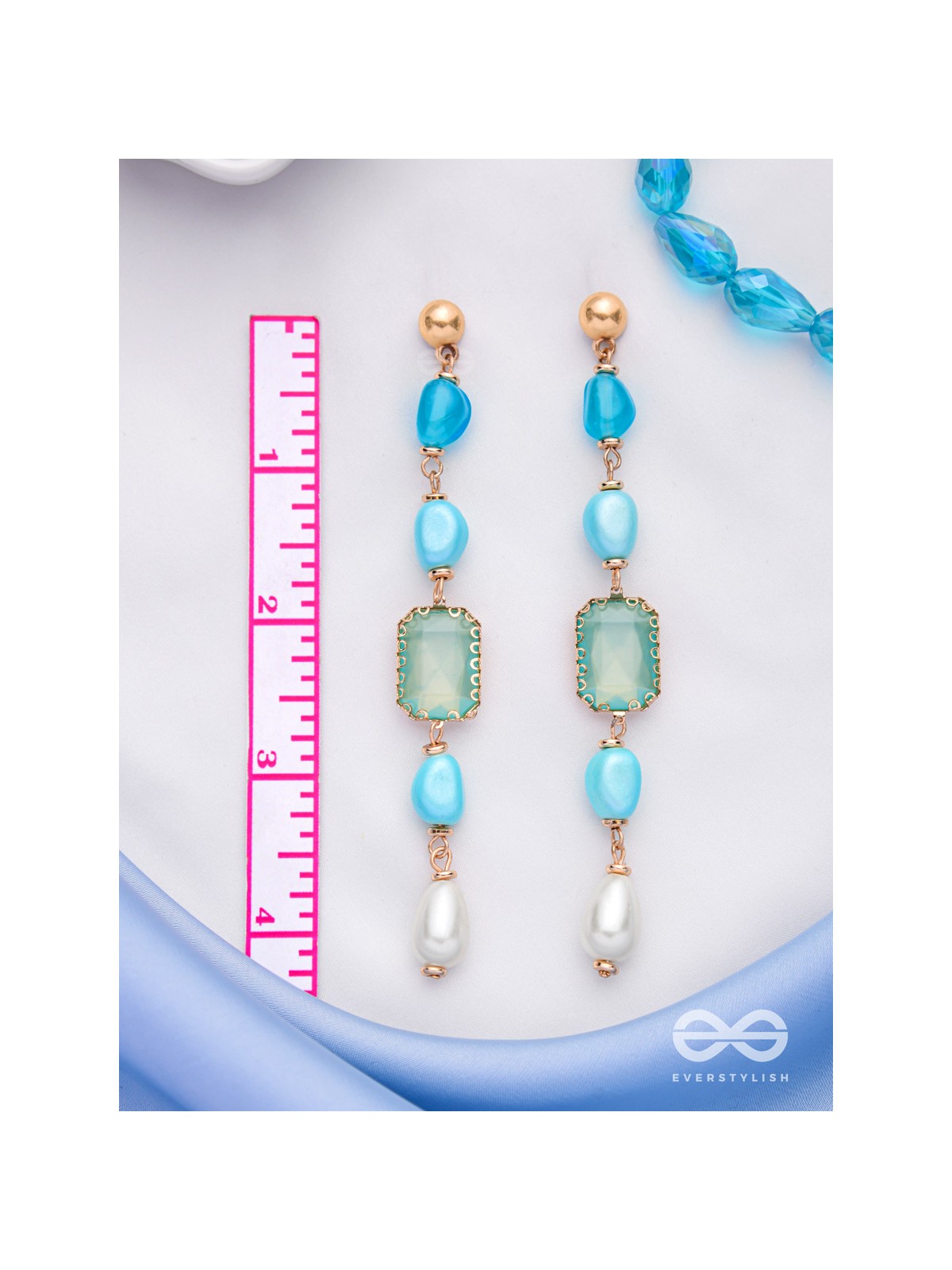 The Pastel Pops- Golden Pearl Earrings (Blue)