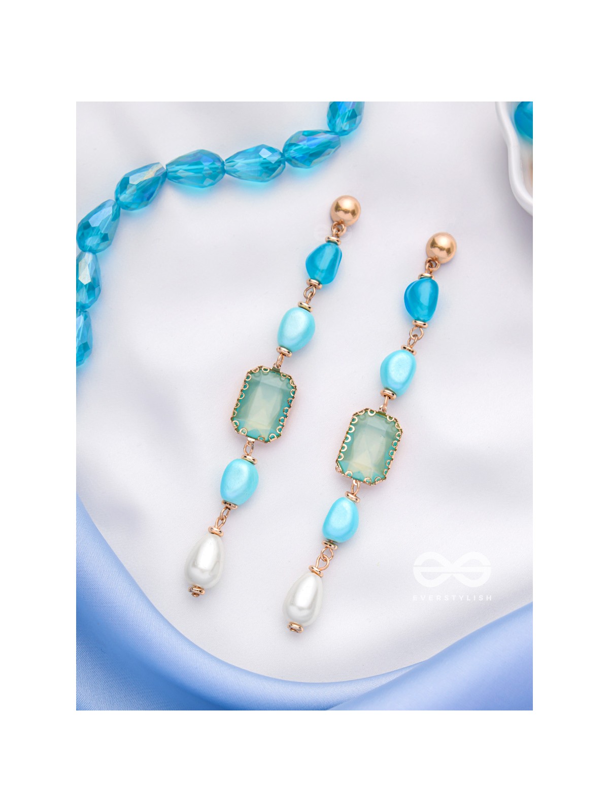 The Pastel Pops- Golden Pearl Earrings (Blue)
