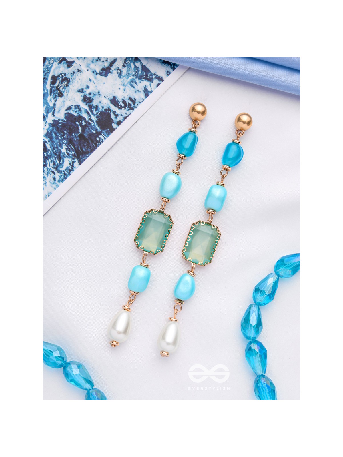 The Pastel Pops- Golden Pearl Earrings (Blue)