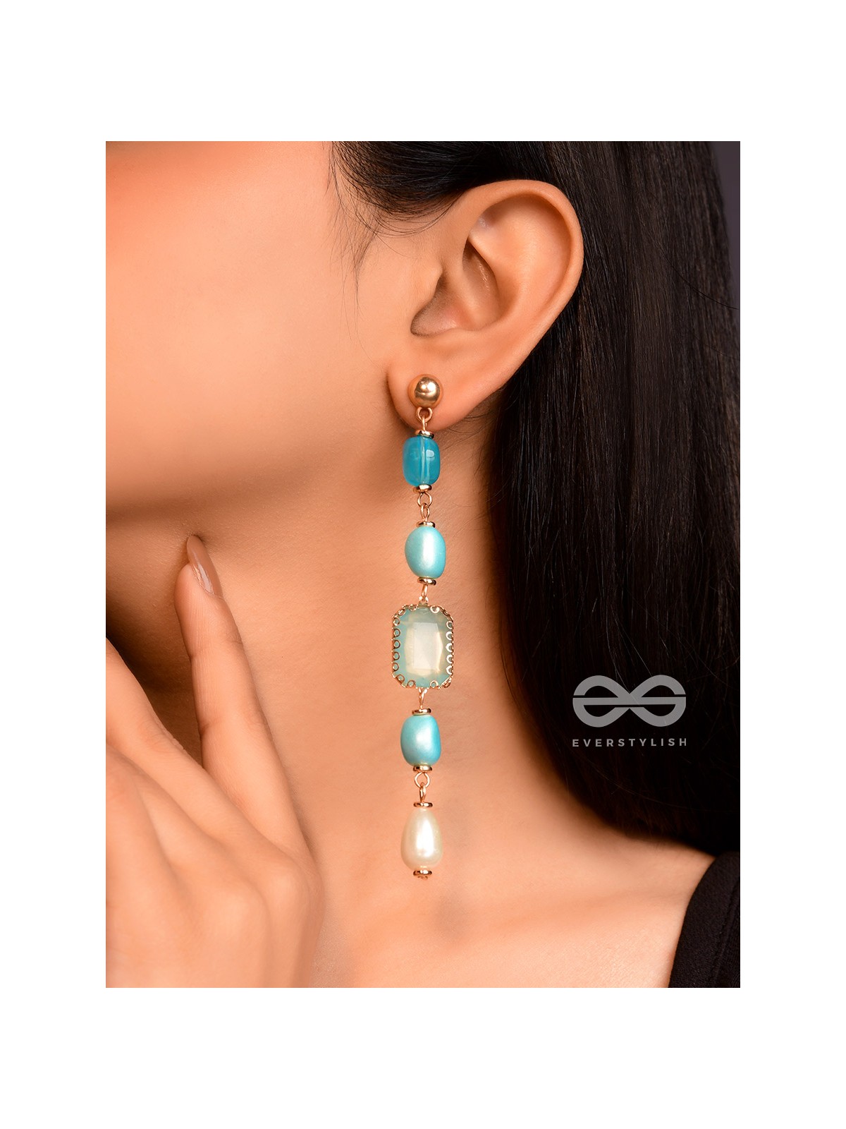 The Pastel Pops- Golden Pearl Earrings (Blue)