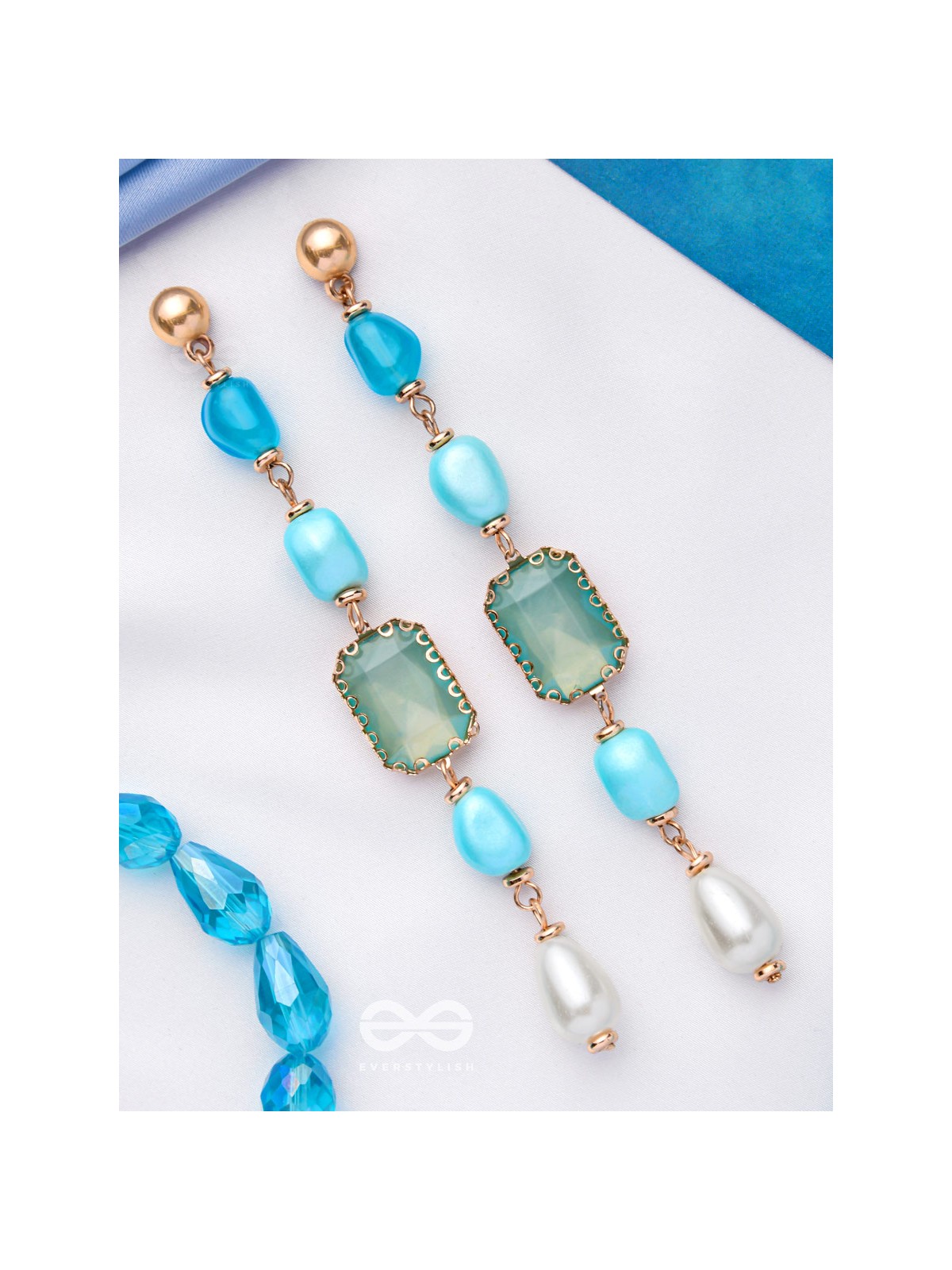 The Pastel Pops- Golden Pearl Earrings (Blue)