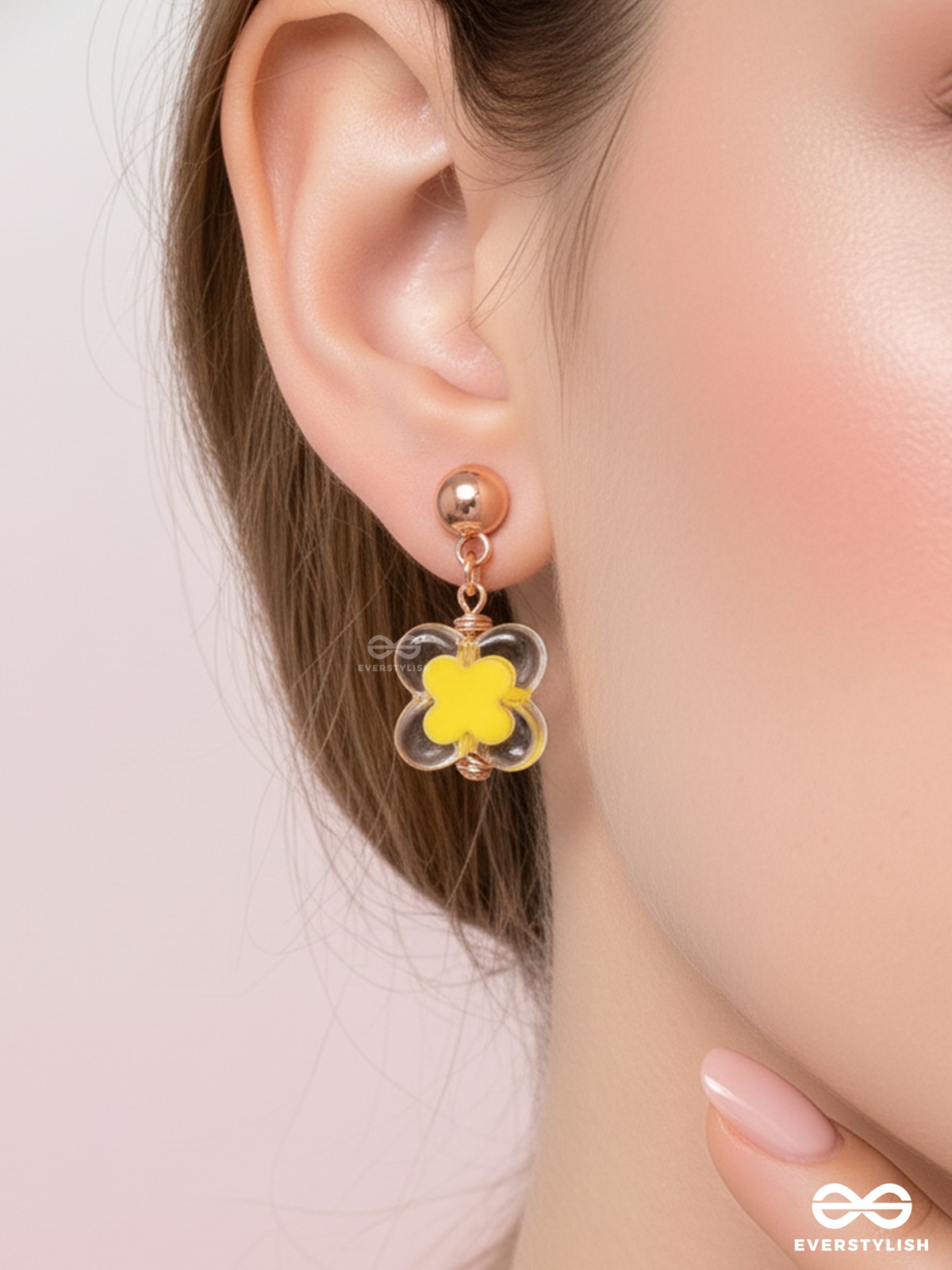 The Canary Bloom- Golden Enamelled Earrings