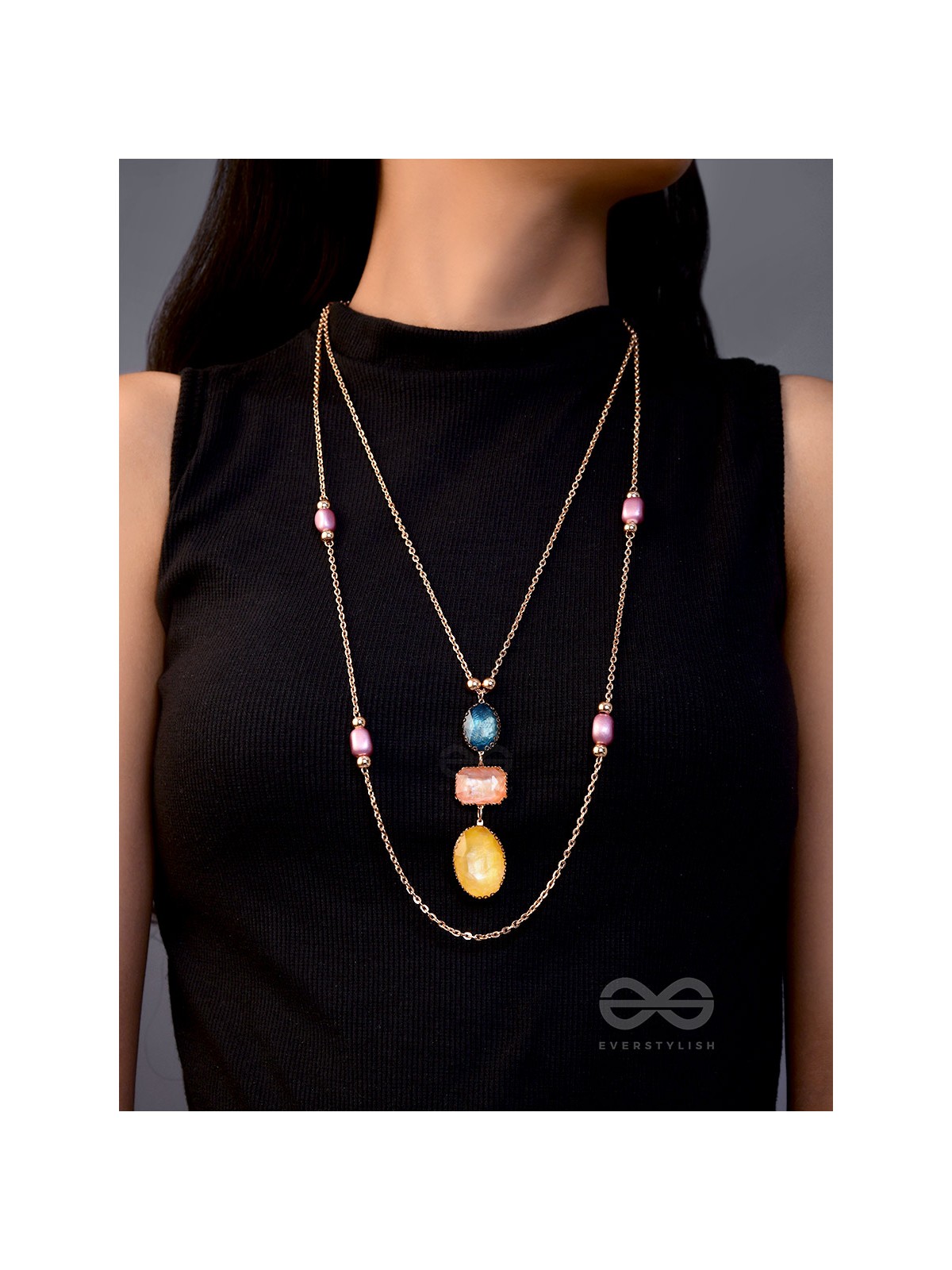 The Cosmic Cluster- Golden Embellished Layered Necklace With Anti-Tarnish Coating 