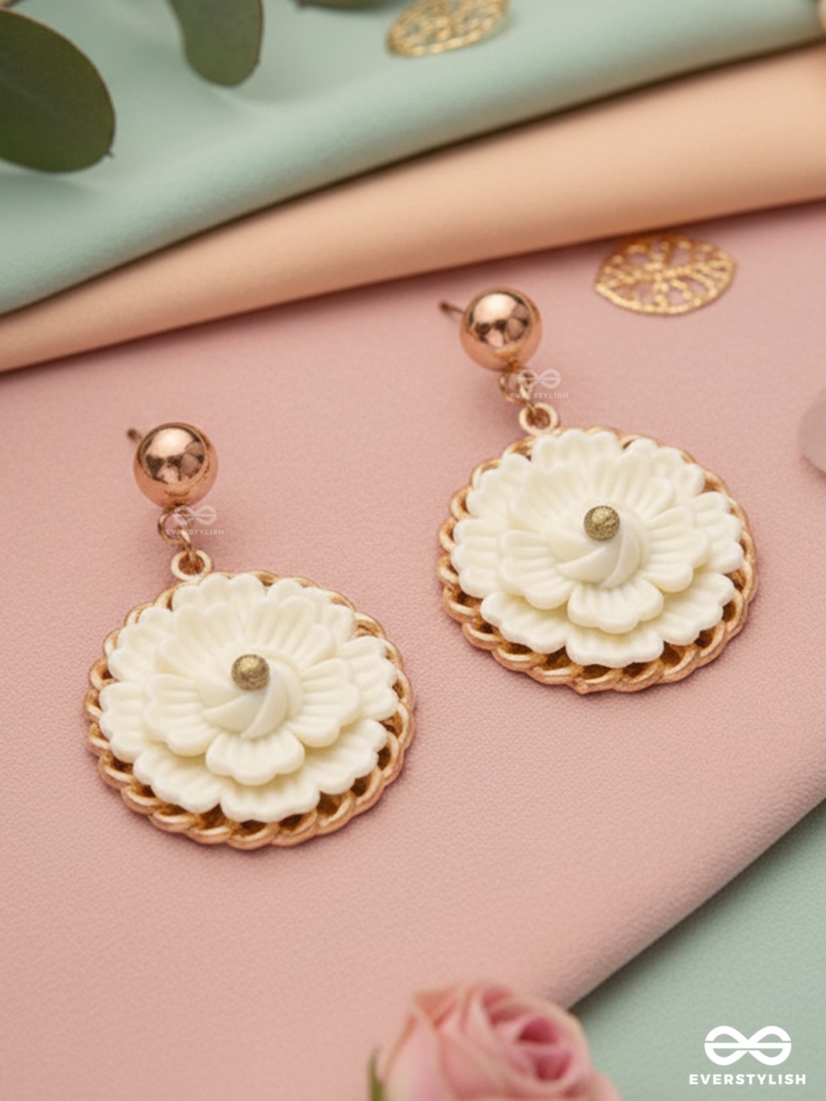 The White Dahlia- Golden Embellished Earrings