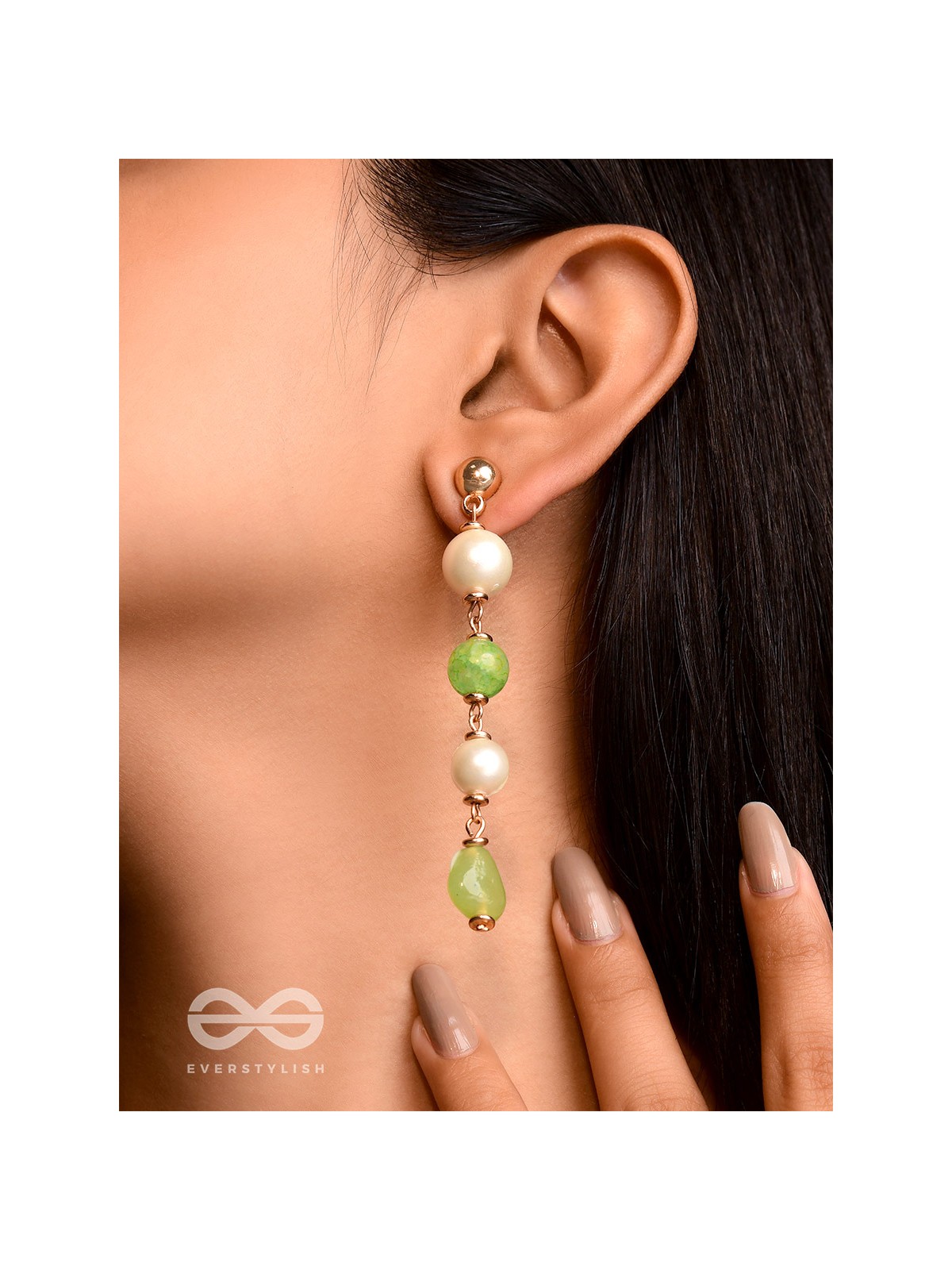 The Minty Marbles- Golden Pearl Earrings