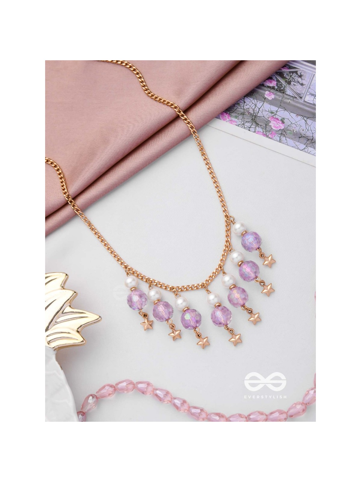 The Galaxy Globes- Golden Pearl Neckpiece With Anti-Tarnish Coating 