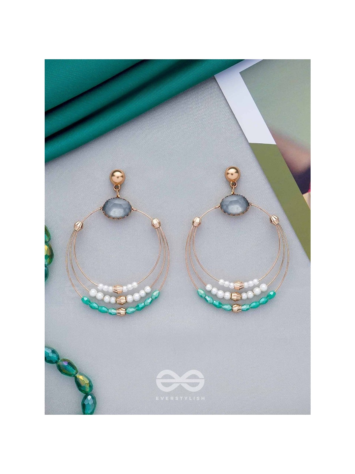 The Lunar Loops- Golden Embellished Earrings