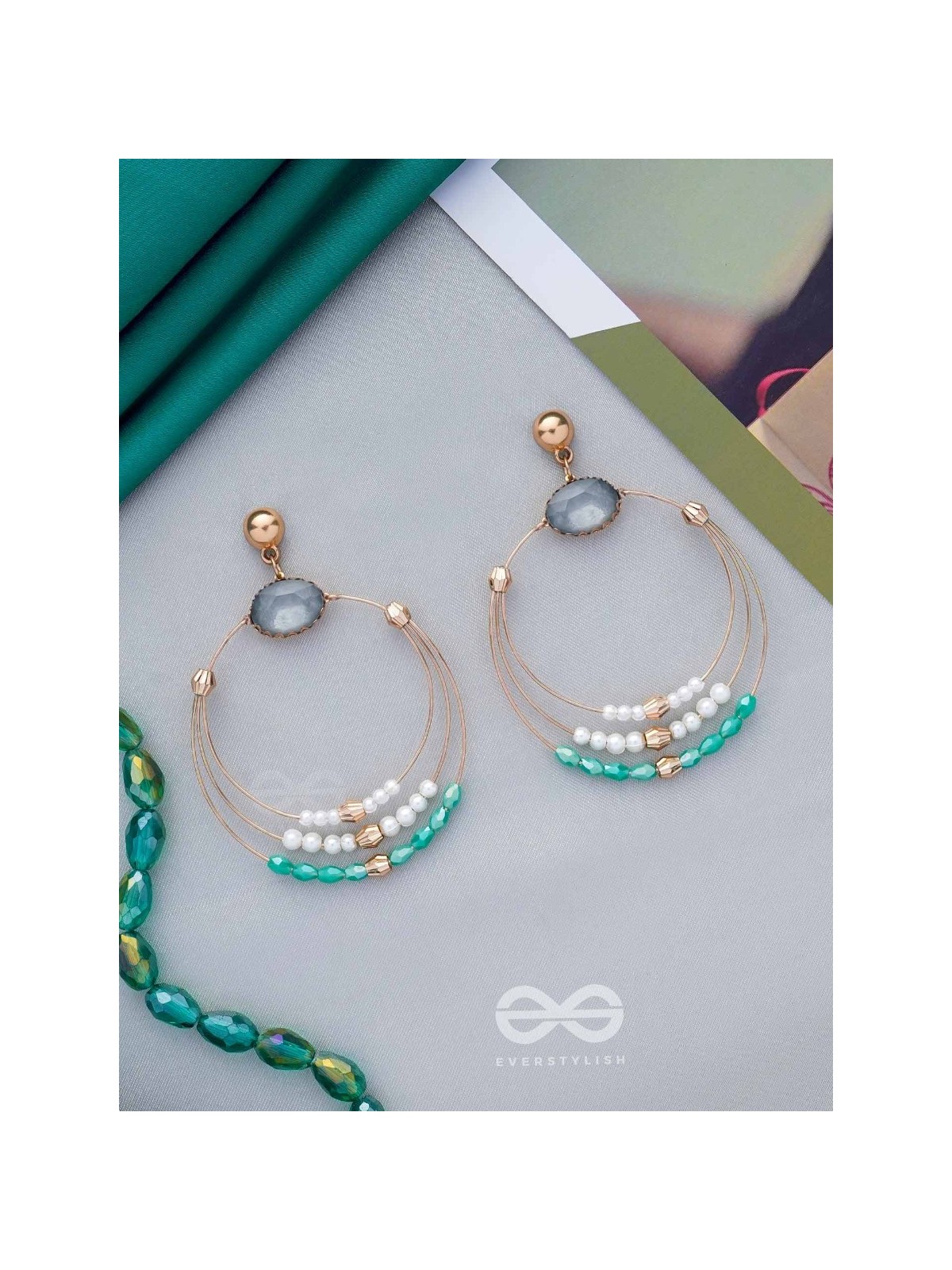 The Lunar Loops- Golden Embellished Earrings
