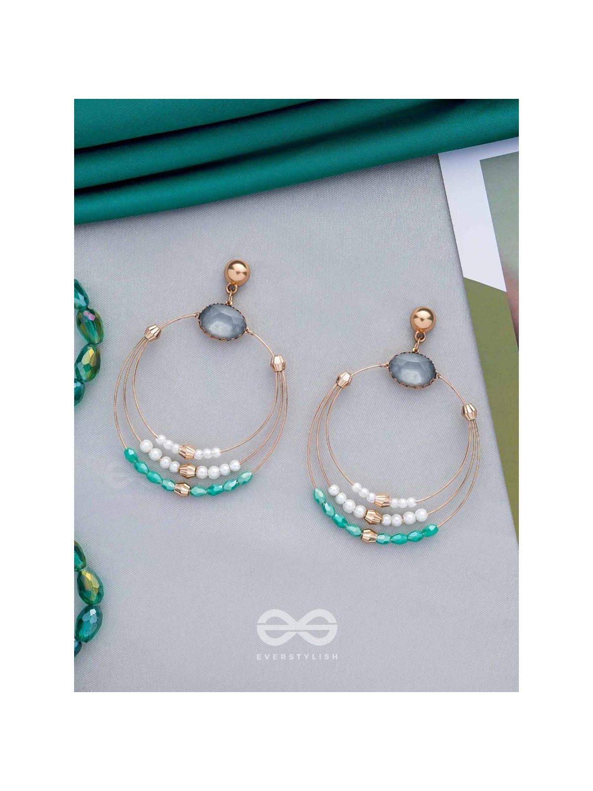The Lunar Loops- Golden Embellished Earrings