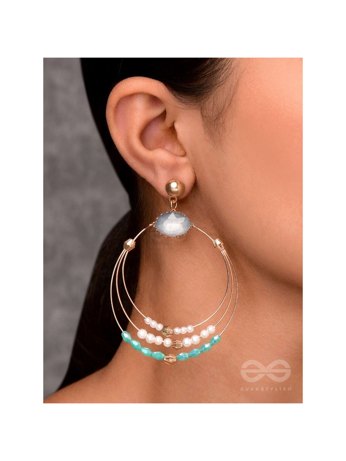 The Lunar Loops- Golden Embellished Earrings