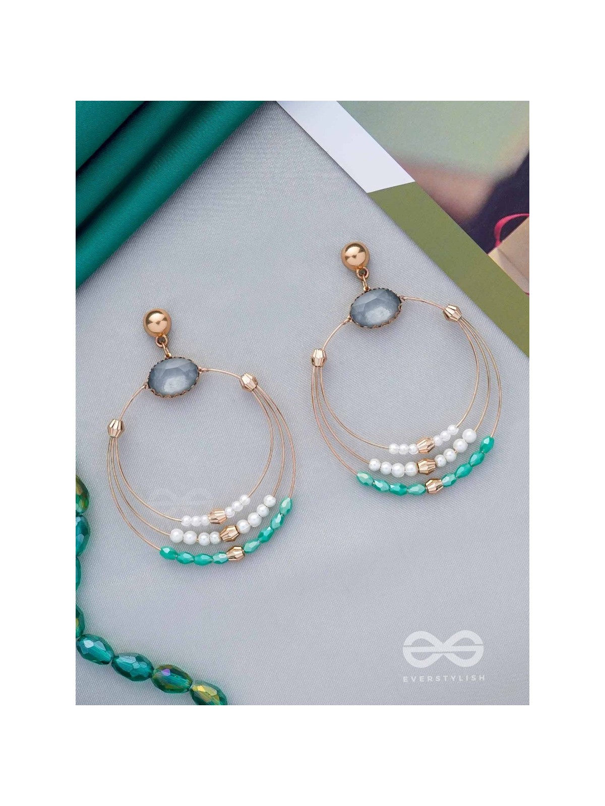 The Lunar Loops- Golden Embellished Earrings
