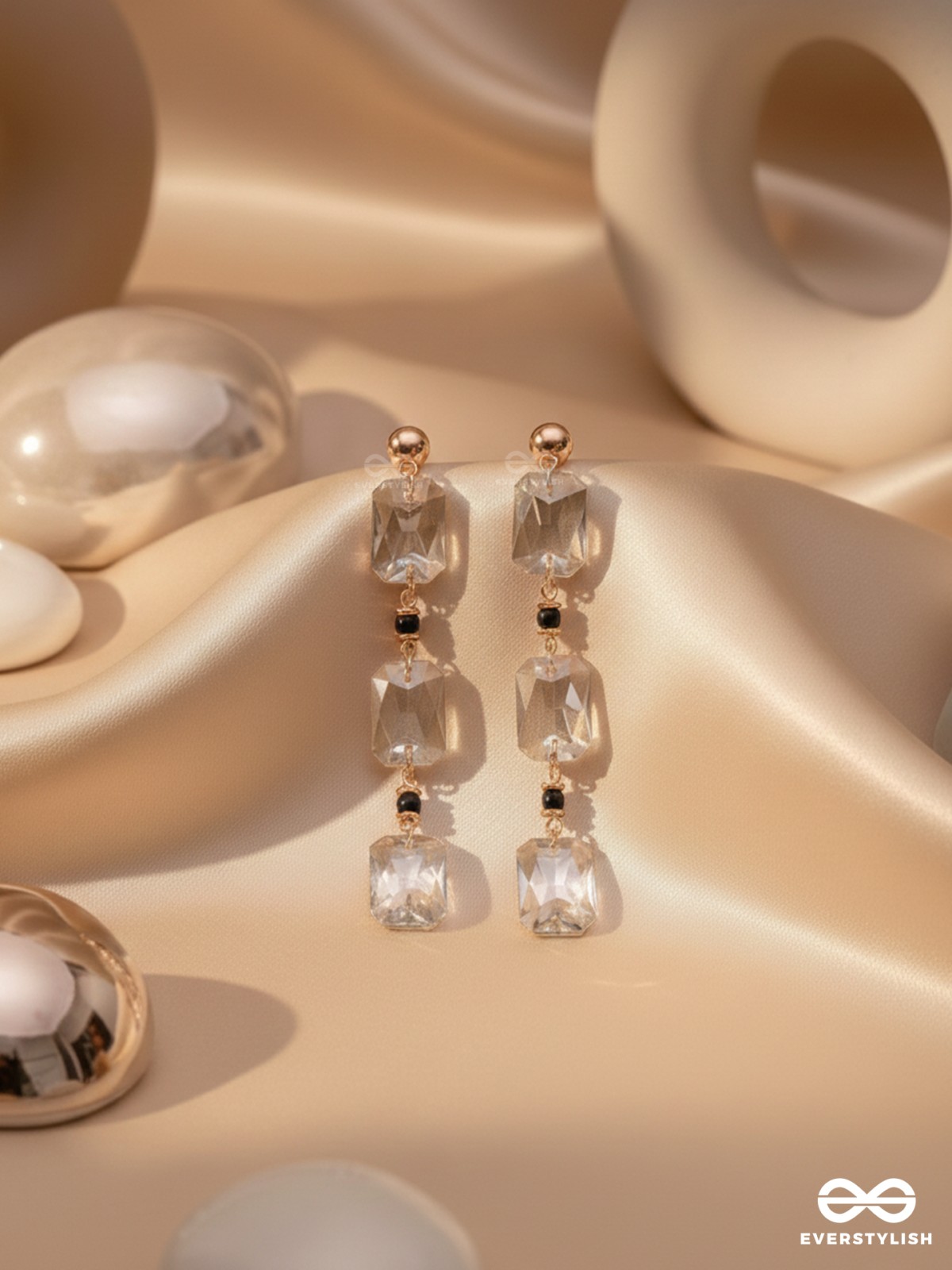 The Charcoal Charm- Golden Embellished Earrings