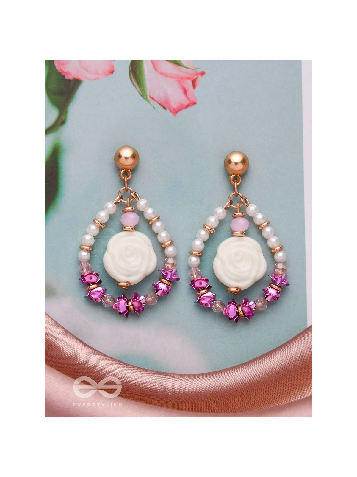 The Rose Garden- Golden Embellished Earrings