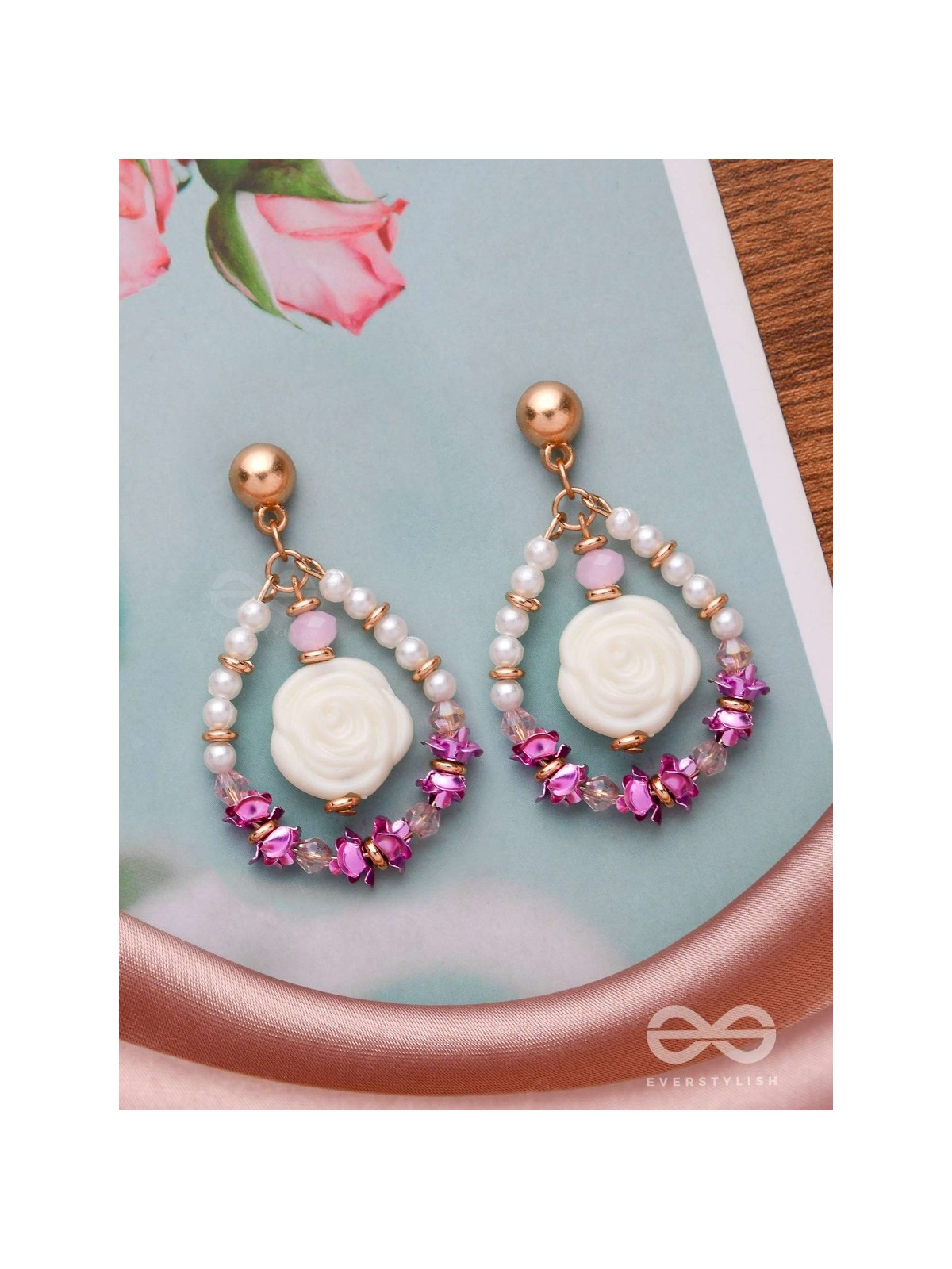 The Rose Garden- Golden Embellished Earrings
