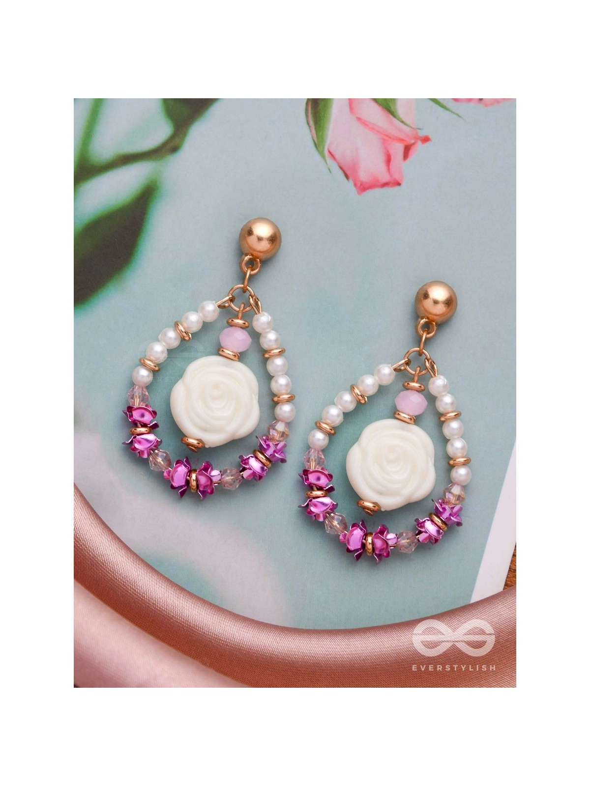 The Rose Garden- Golden Embellished Earrings