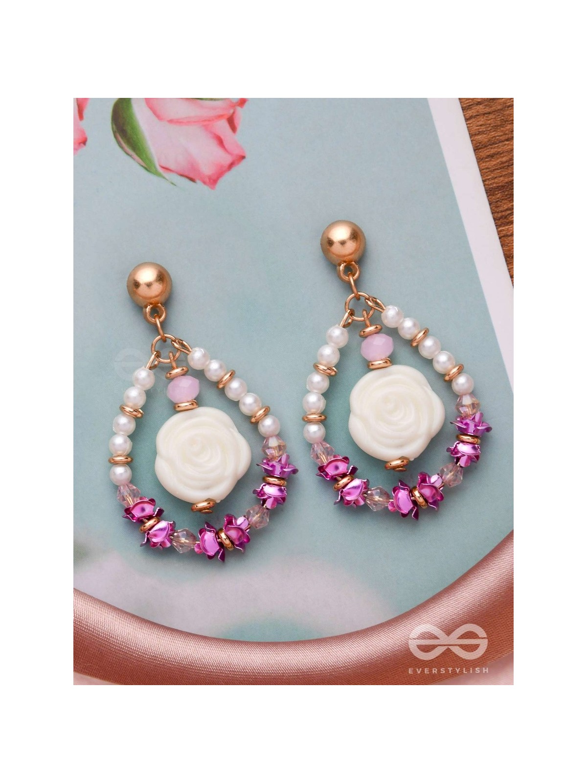 The Rose Garden- Golden Embellished Earrings