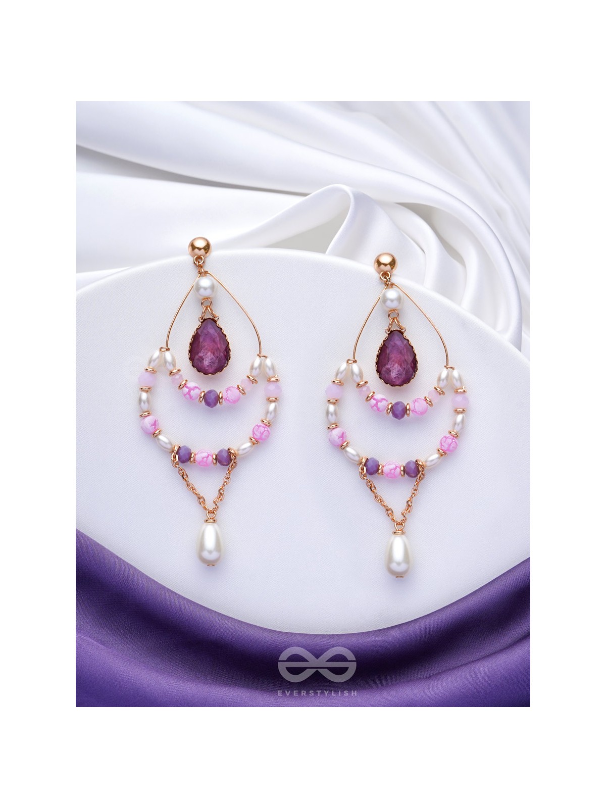 The Lavender Crush- Golden Pearl Earrings