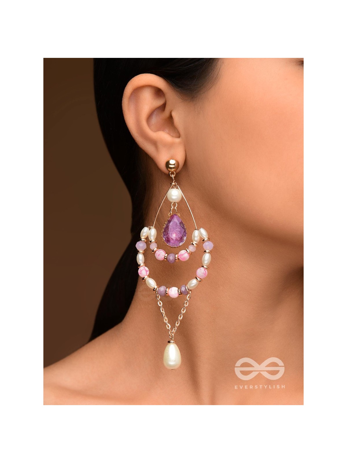 The Lavender Crush- Golden Pearl Earrings