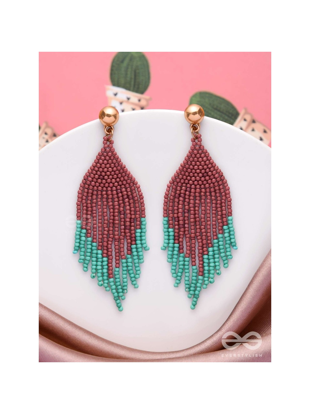 The Crimson Blaze- Golden Beaded Earrings