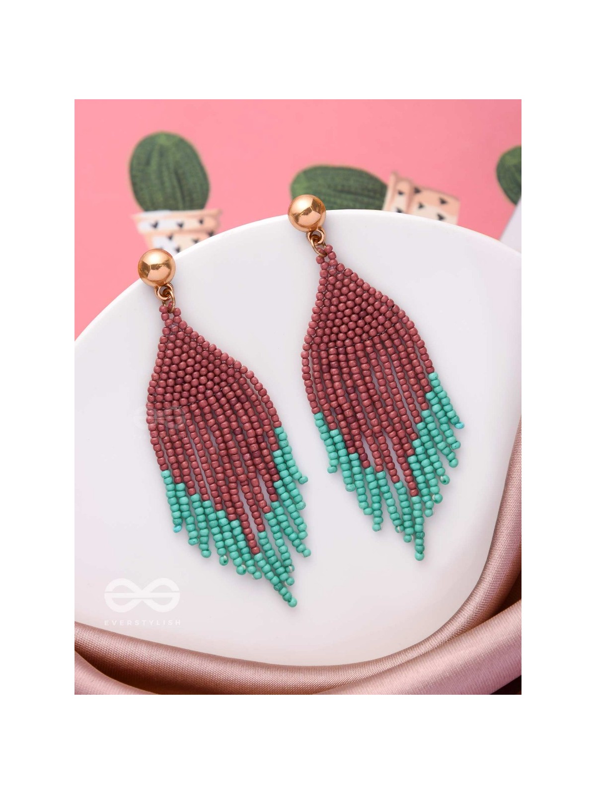 The Crimson Blaze- Golden Beaded Earrings
