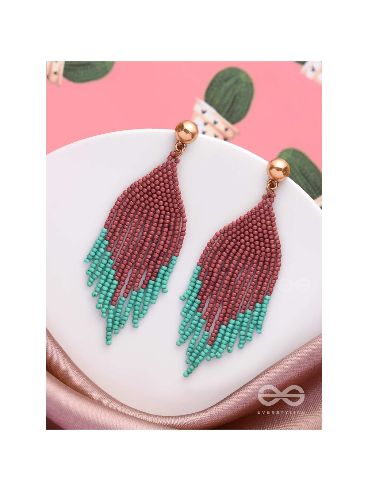 The Crimson Blaze- Golden Beaded Earrings