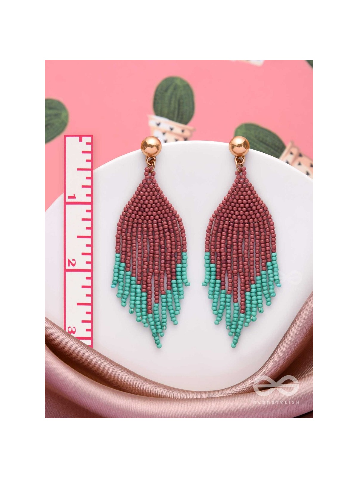 The Crimson Blaze- Golden Beaded Earrings