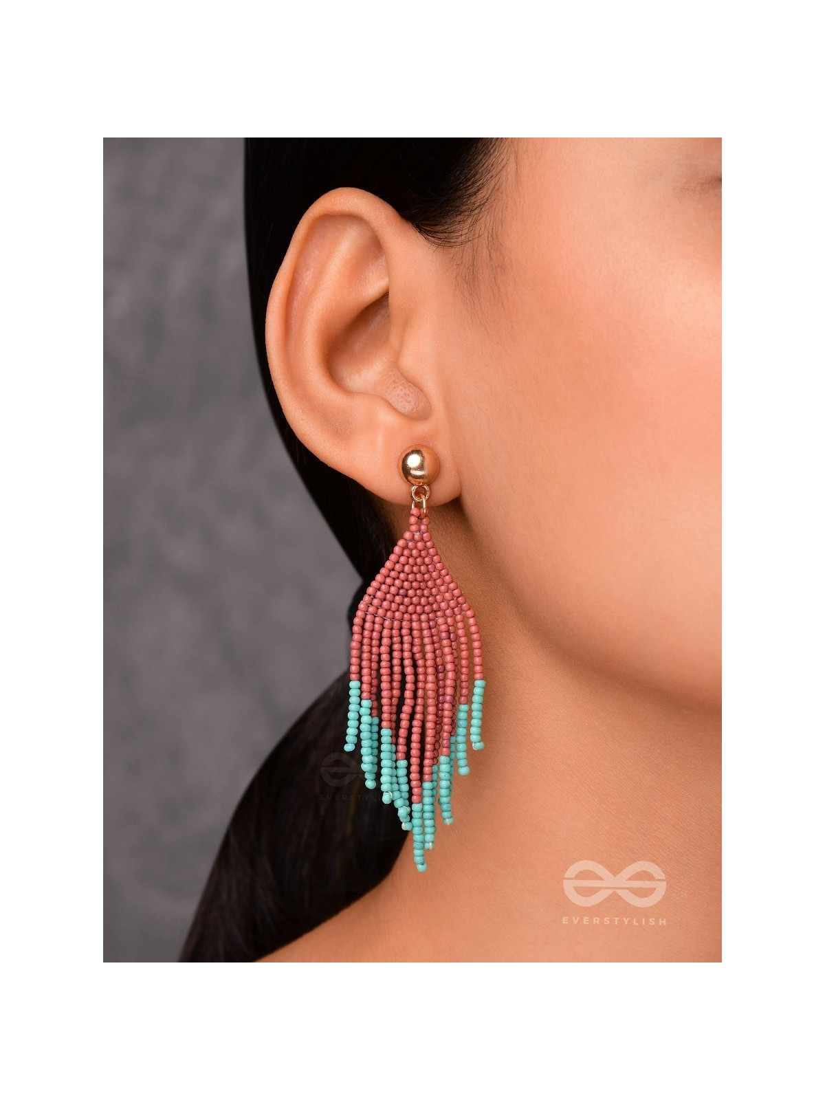 The Crimson Blaze- Golden Beaded Earrings