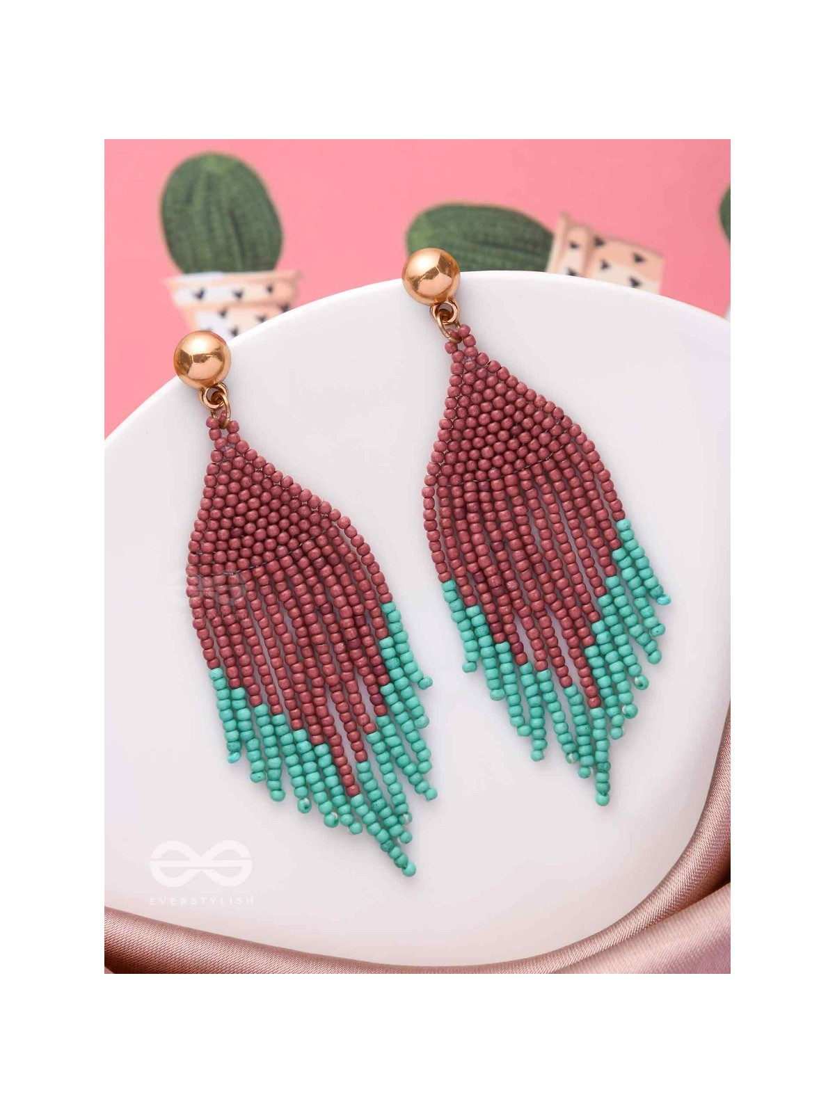 The Crimson Blaze- Golden Beaded Earrings