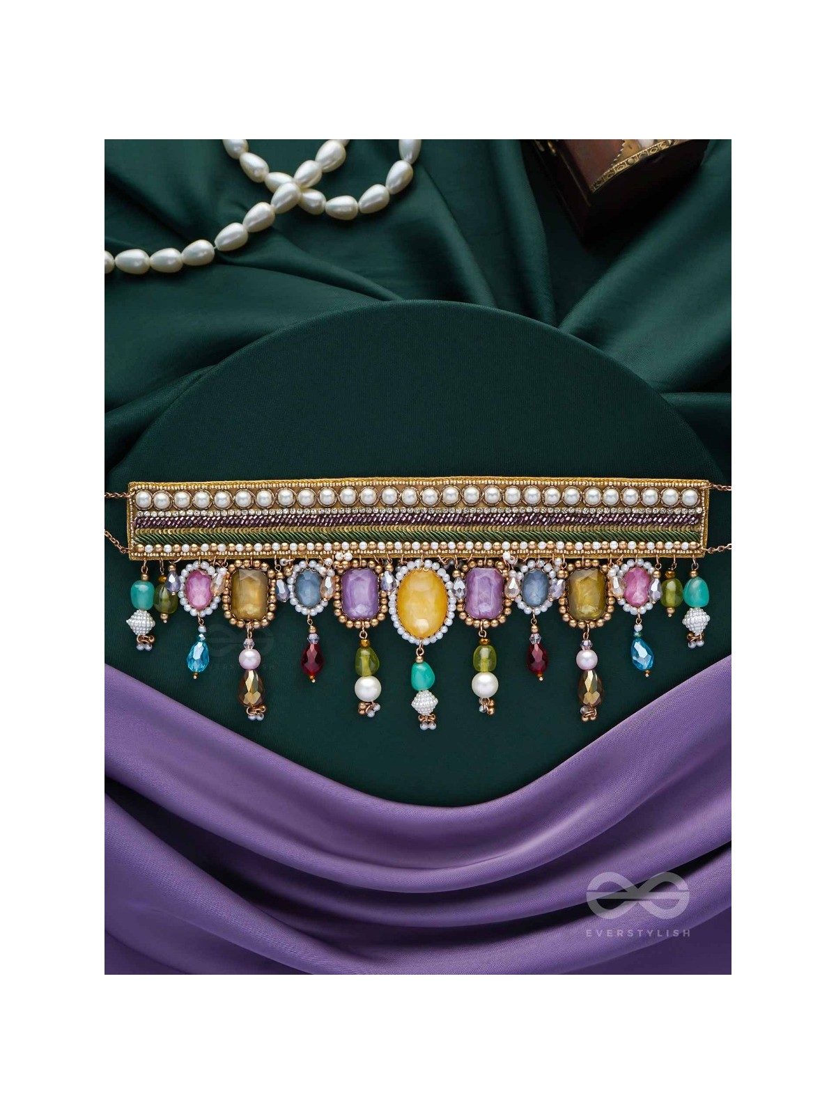 Shikhina- The Bright Lamps- Stones, Sequins & Beads Embroidered Choker Necklace