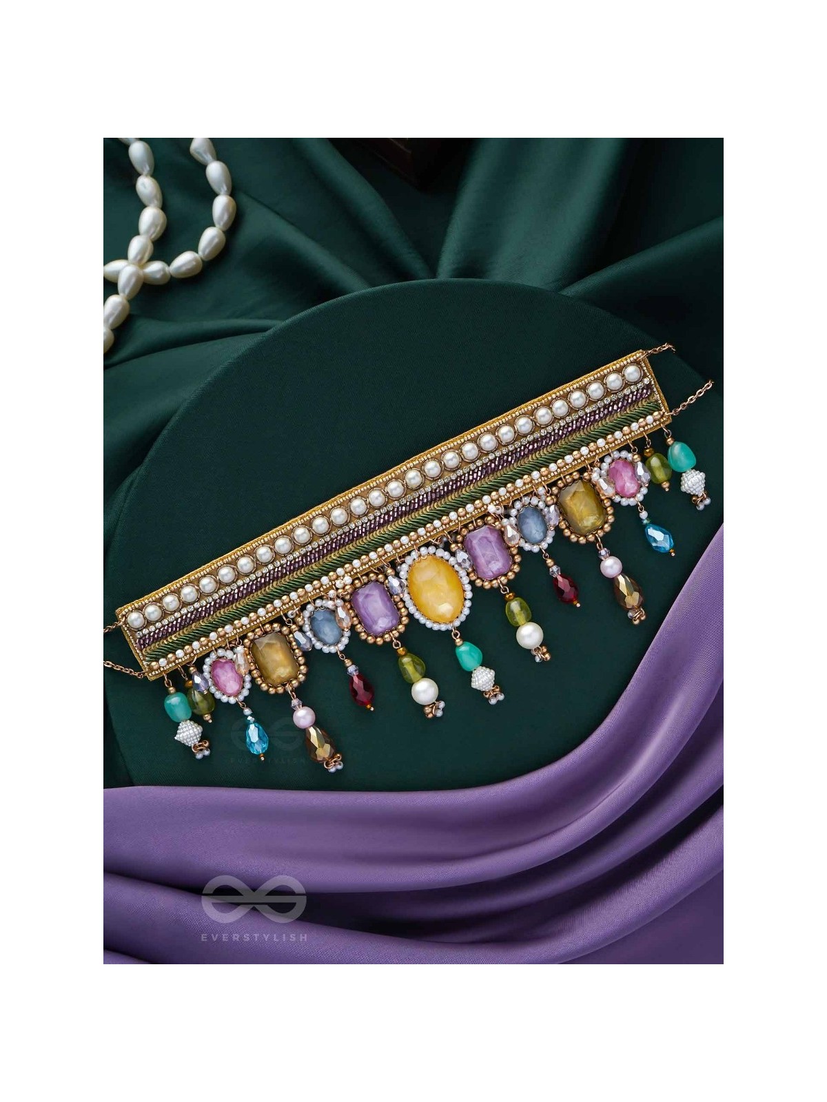 Shikhina- The Bright Lamps- Stones, Sequins & Beads Embroidered Choker Necklace