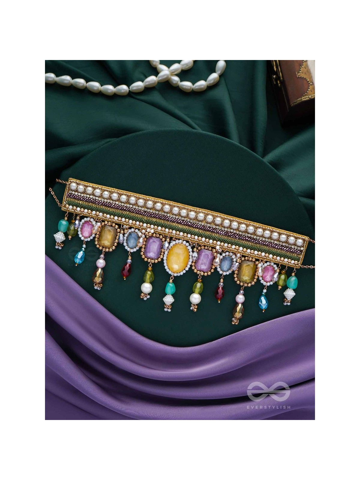 Shikhina- The Bright Lamps- Stones, Sequins & Beads Embroidered Choker Necklace