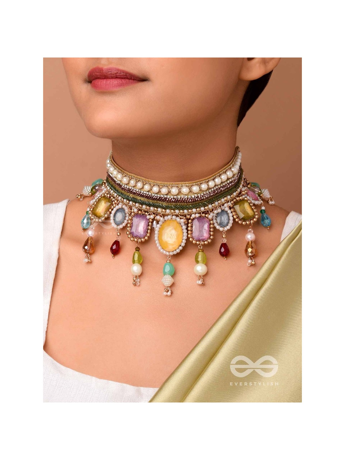 Shikhina- The Bright Lamps- Stones, Sequins & Beads Embroidered Choker Necklace