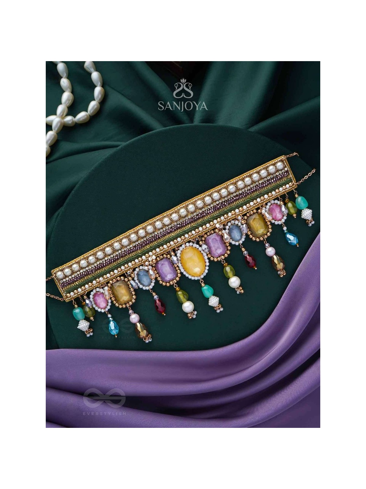 Shikhina- The Bright Lamps- Stones, Sequins & Beads Embroidered Choker Necklace