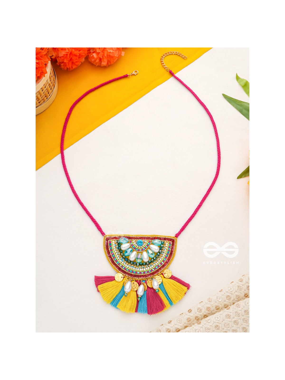 Aashara- The Crimson Fire- Pearls, Stones & Beads Embroidered Necklace 