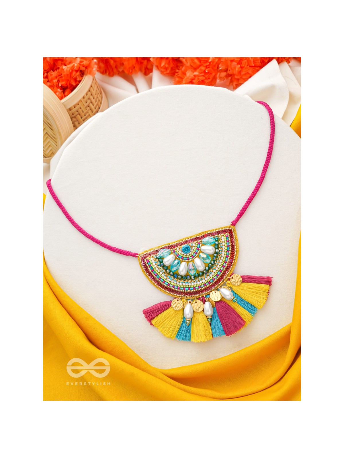 Aashara- The Crimson Fire- Pearls, Stones & Beads Embroidered Necklace 