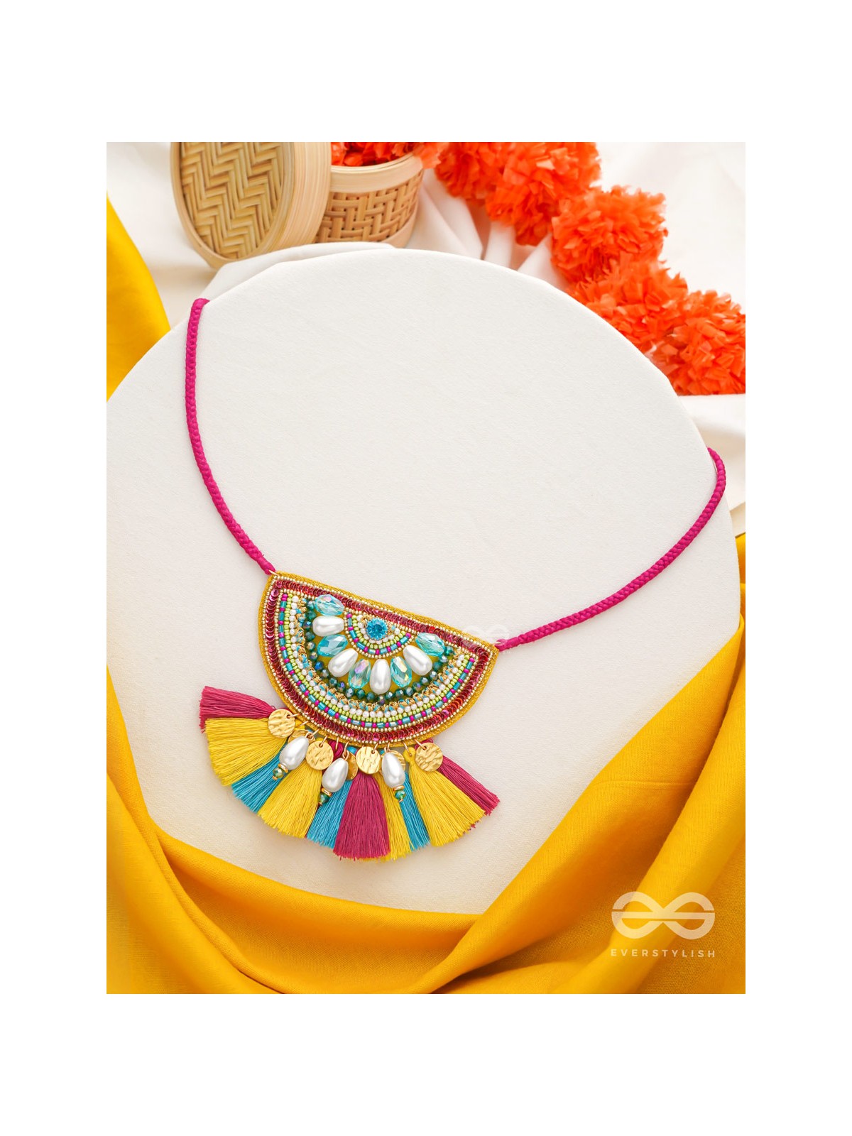 Aashara- The Crimson Fire- Pearls, Stones & Beads Embroidered Necklace 