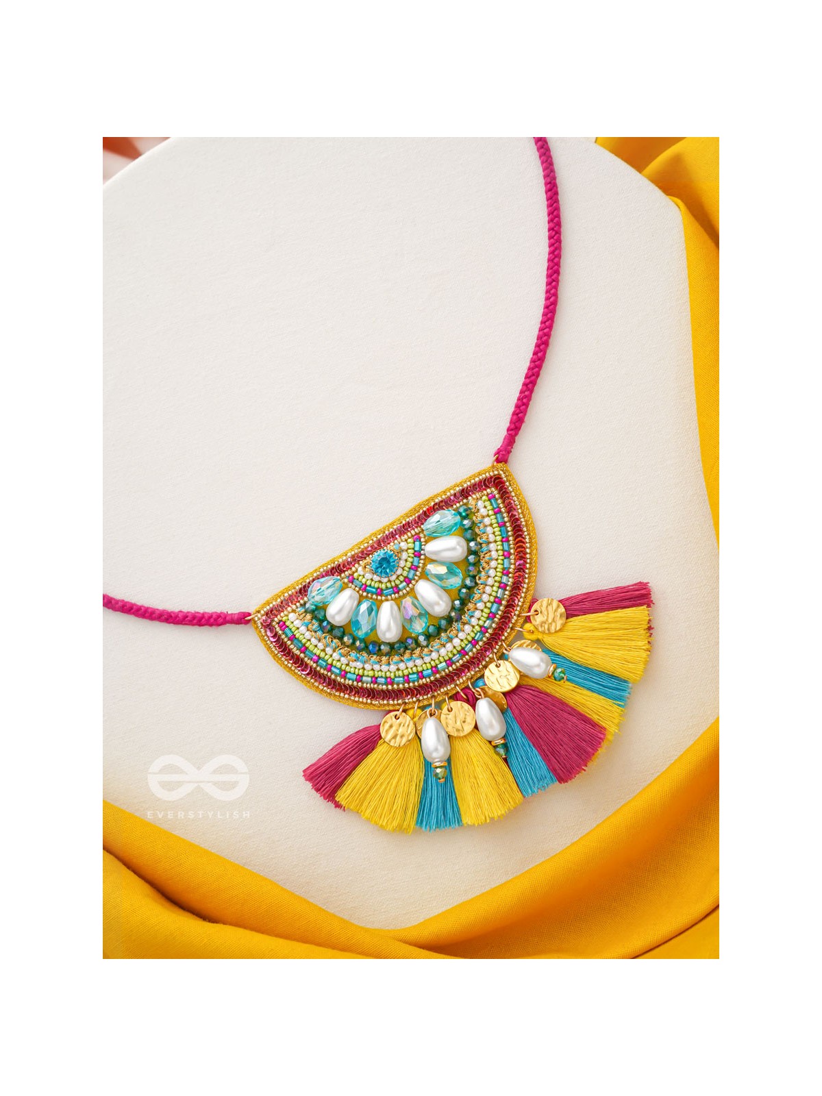 Aashara- The Crimson Fire- Pearls, Stones & Beads Embroidered Necklace 