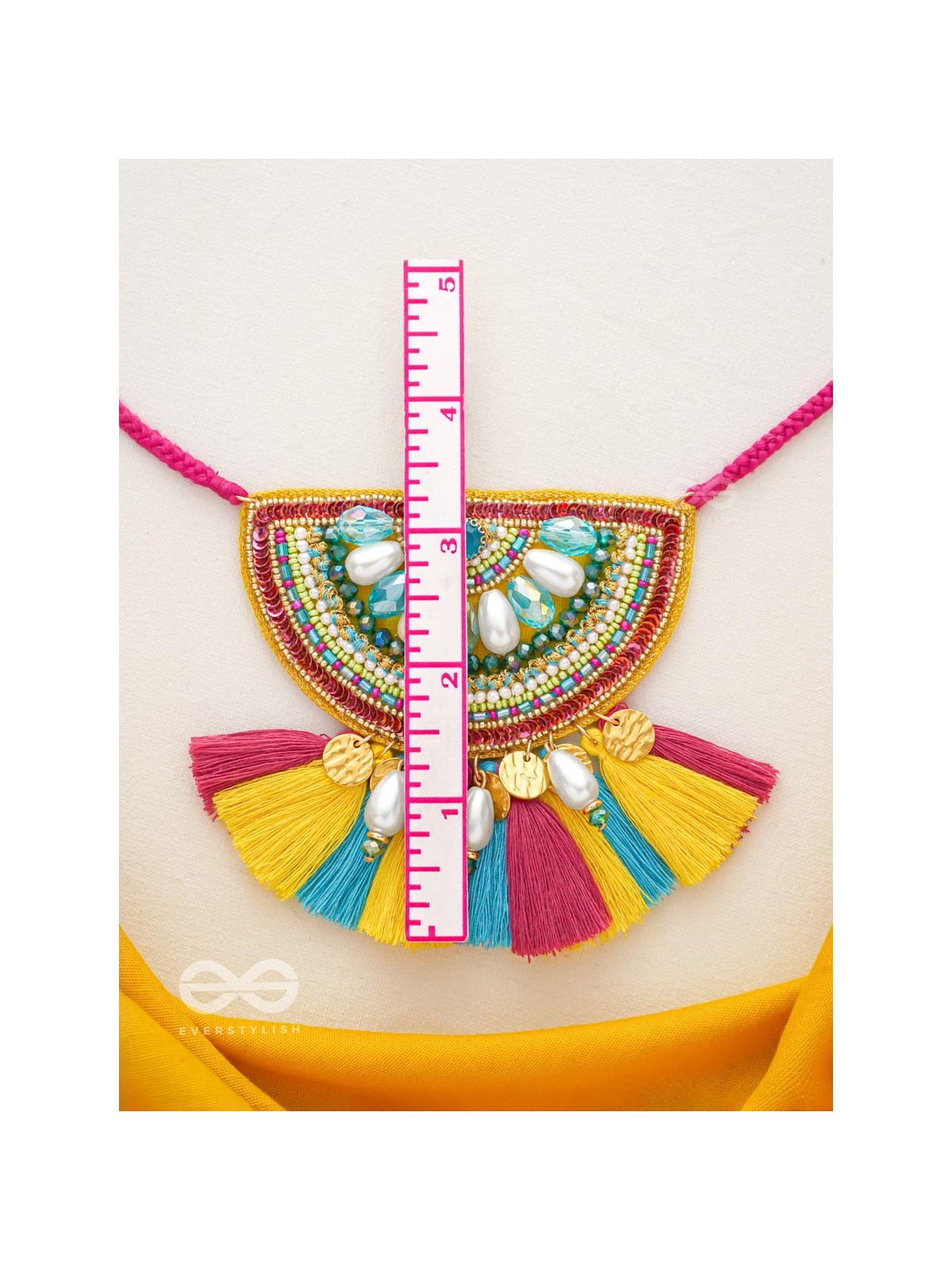 Aashara- The Crimson Fire- Pearls, Stones & Beads Embroidered Necklace 