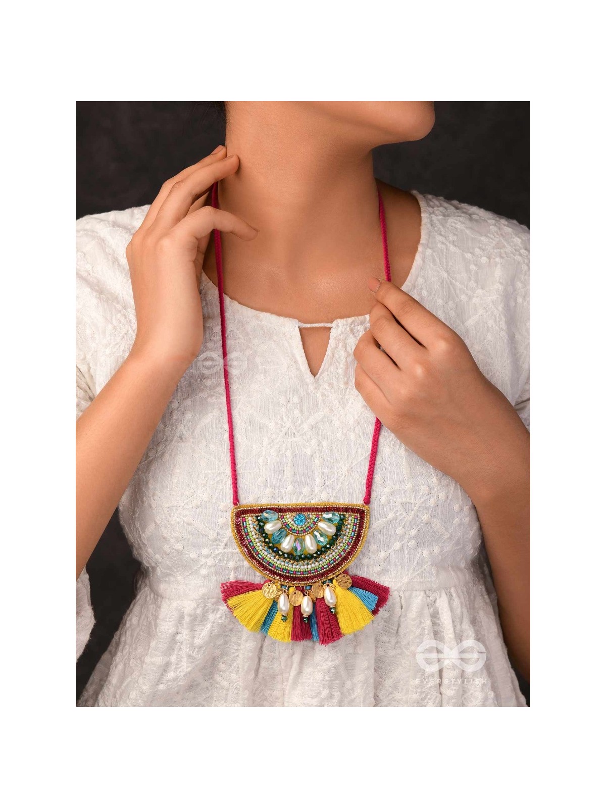 Aashara- The Crimson Fire- Pearls, Stones & Beads Embroidered Necklace 