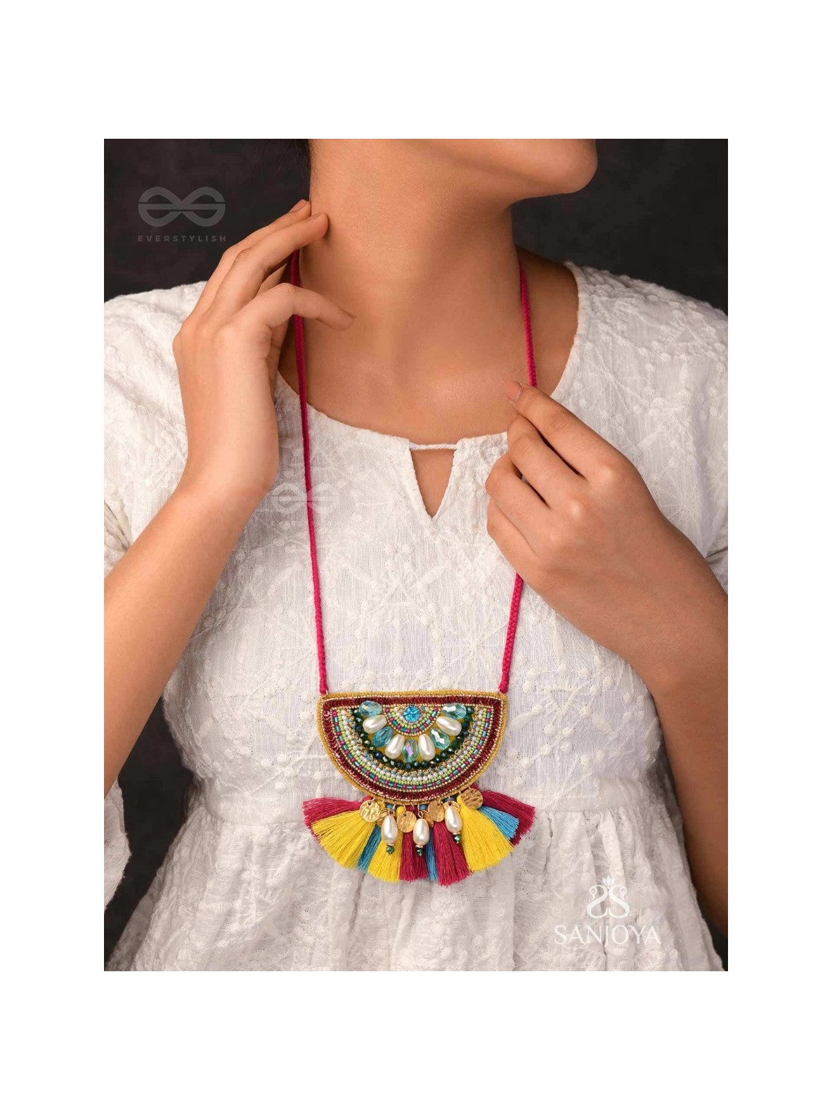 Aashara- The Crimson Fire- Pearls, Stones & Beads Embroidered Necklace 