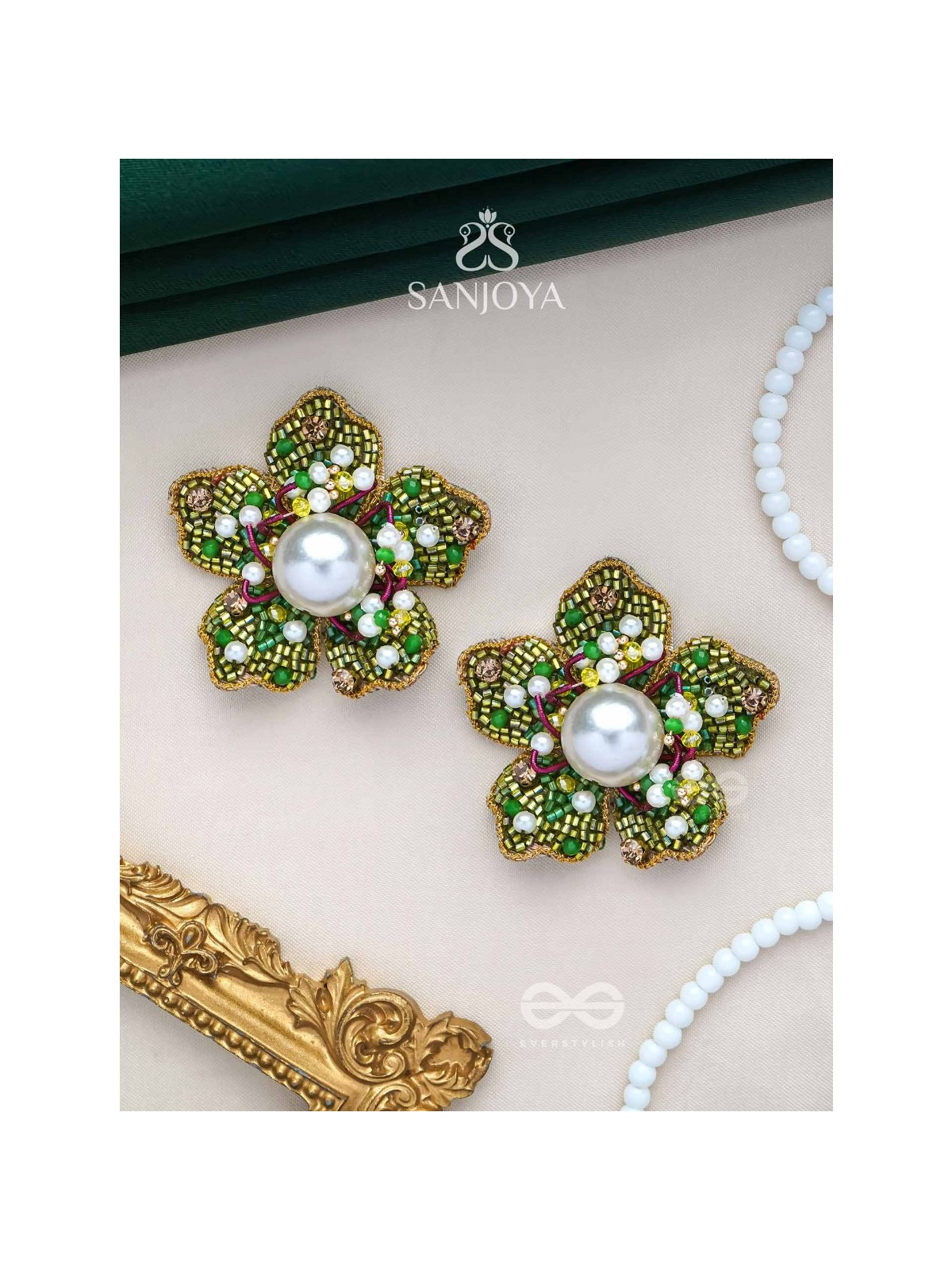 Triyashti- The Ravishing Wildflower-  Pearls, Stones & Beads Embroidered Earrings