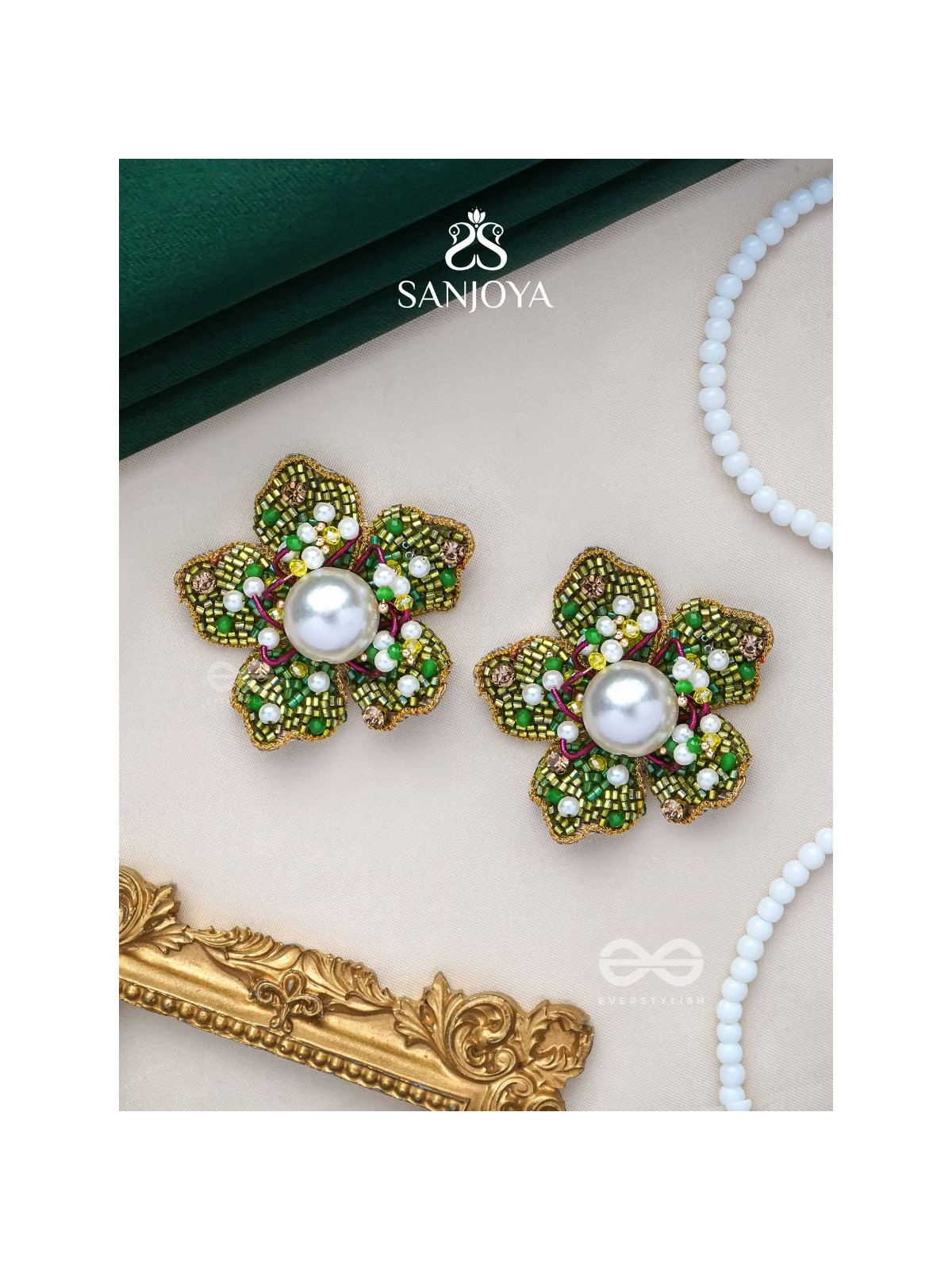 Triyashti- The Ravishing Wildflower-  Pearls, Stones & Beads Embroidered Earrings