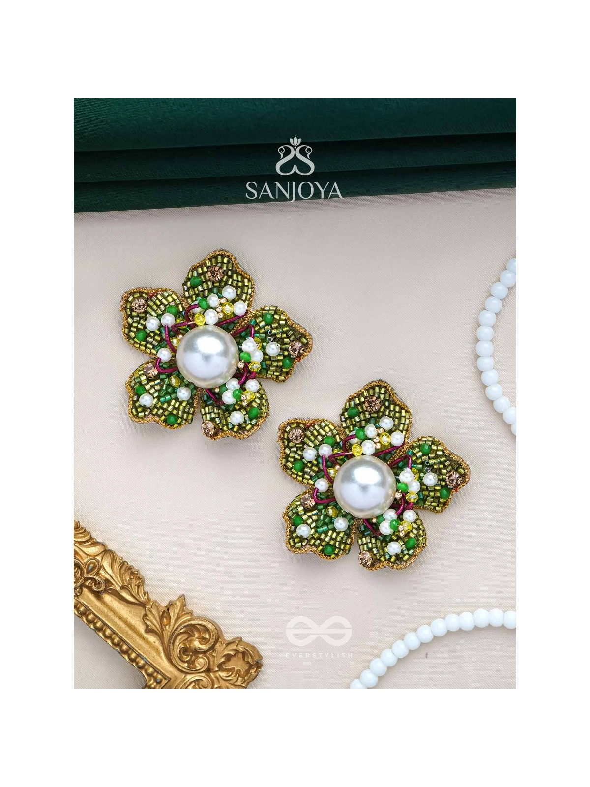 Triyashti- The Ravishing Wildflower-  Pearls, Stones & Beads Embroidered Earrings