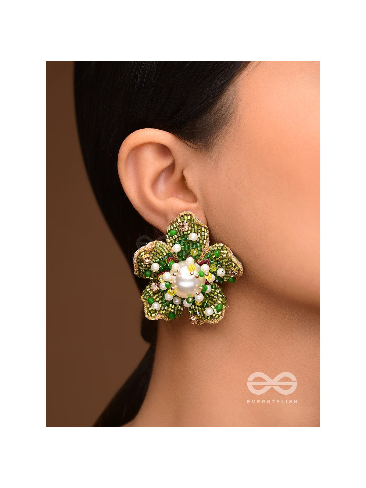 Triyashti- The Ravishing Wildflower-  Pearls, Stones & Beads Embroidered Earrings