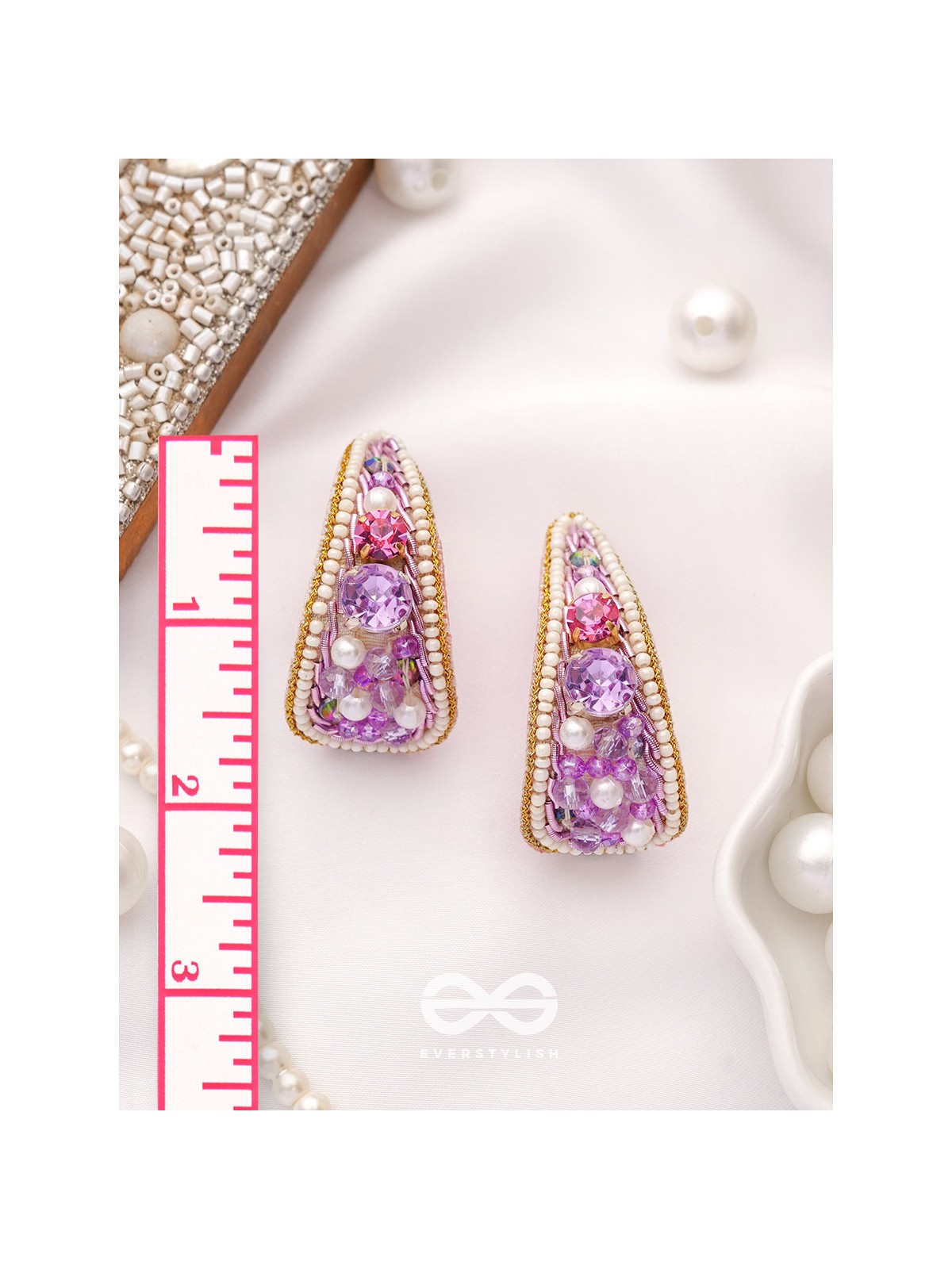 Saireeya- The Purple Garden- Stones, Pearls & Beads Embroidered Earrings