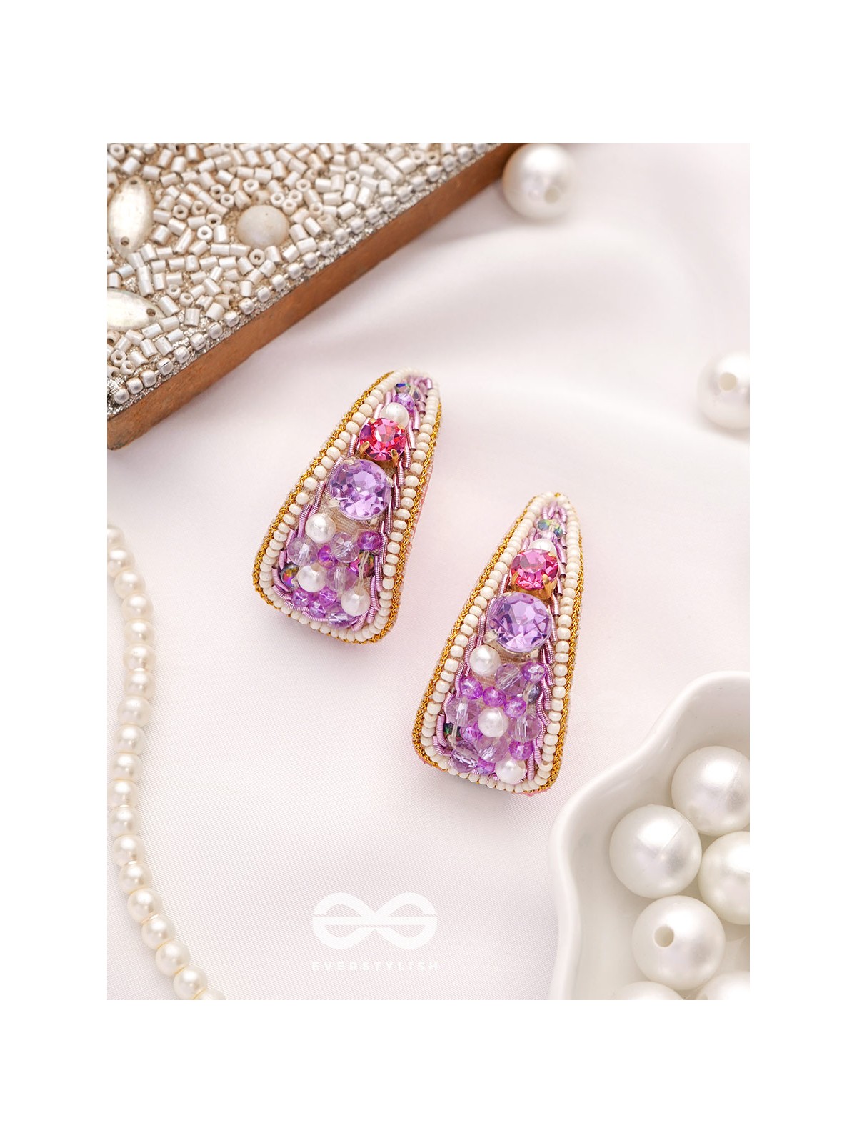 Saireeya- The Purple Garden- Stones, Pearls & Beads Embroidered Earrings
