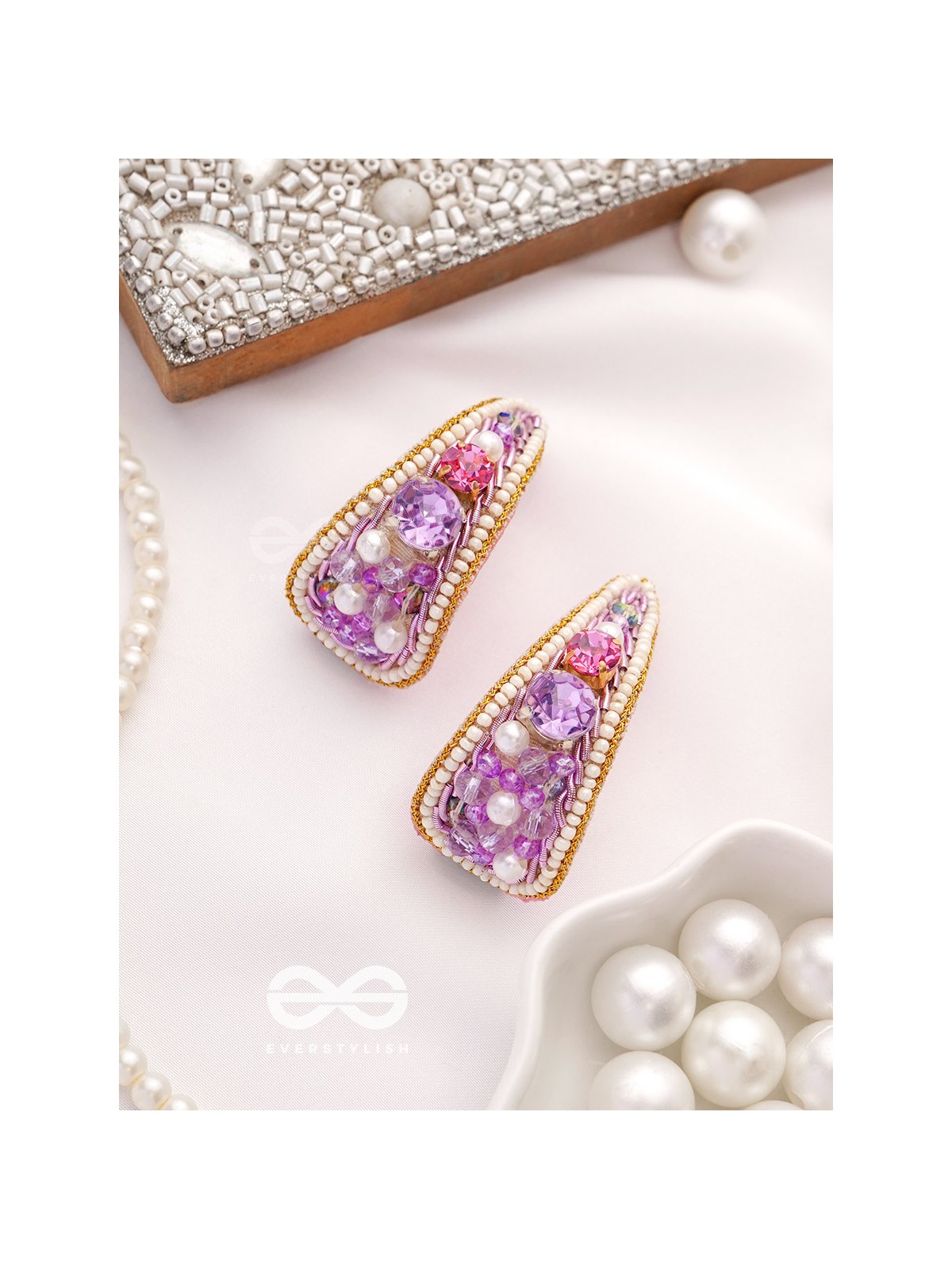 Saireeya- The Purple Garden- Stones, Pearls & Beads Embroidered Earrings
